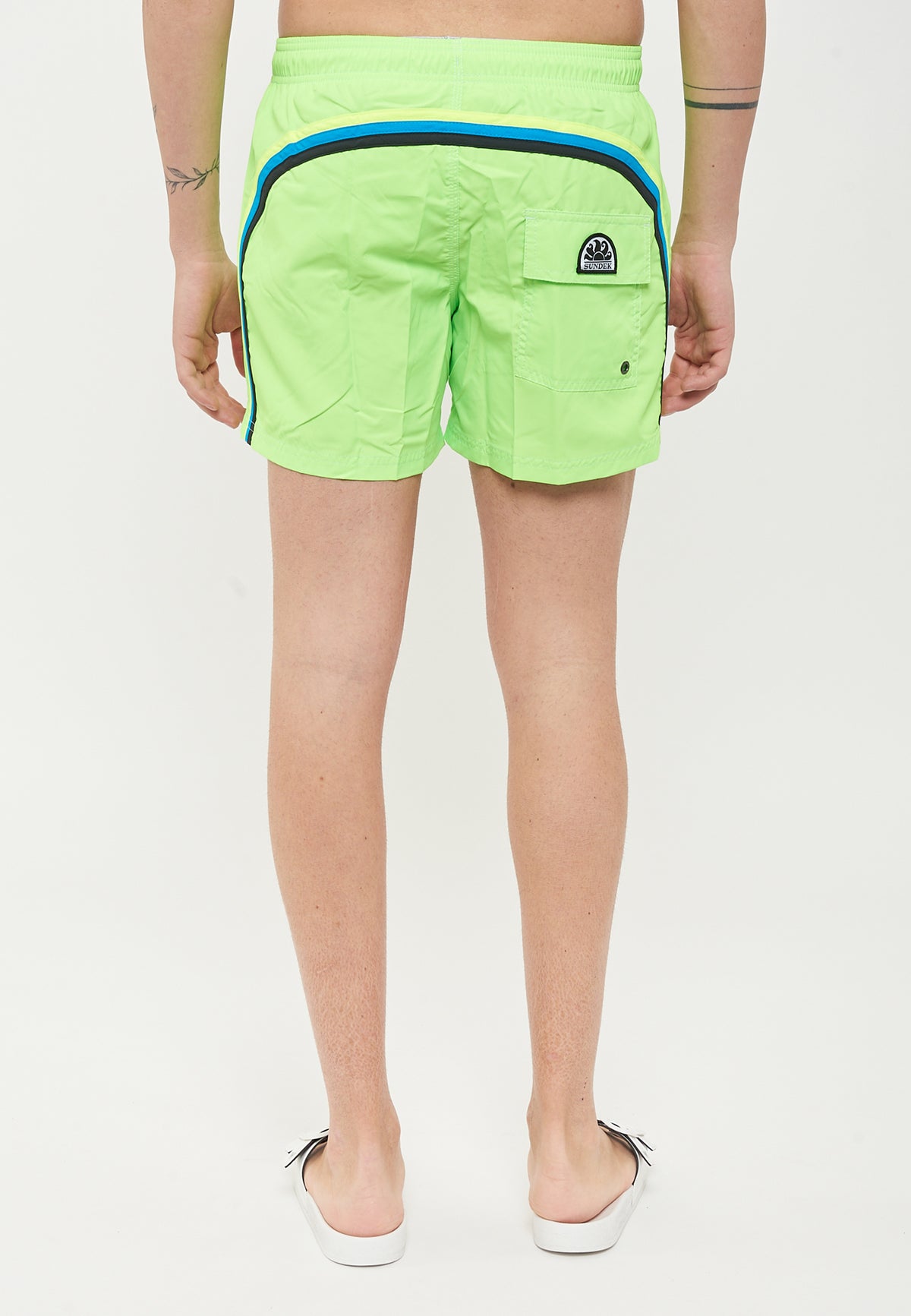 Short Swim Shorts with Elasticated Waist in Repreve Recycled Polyester Fluo Green 01