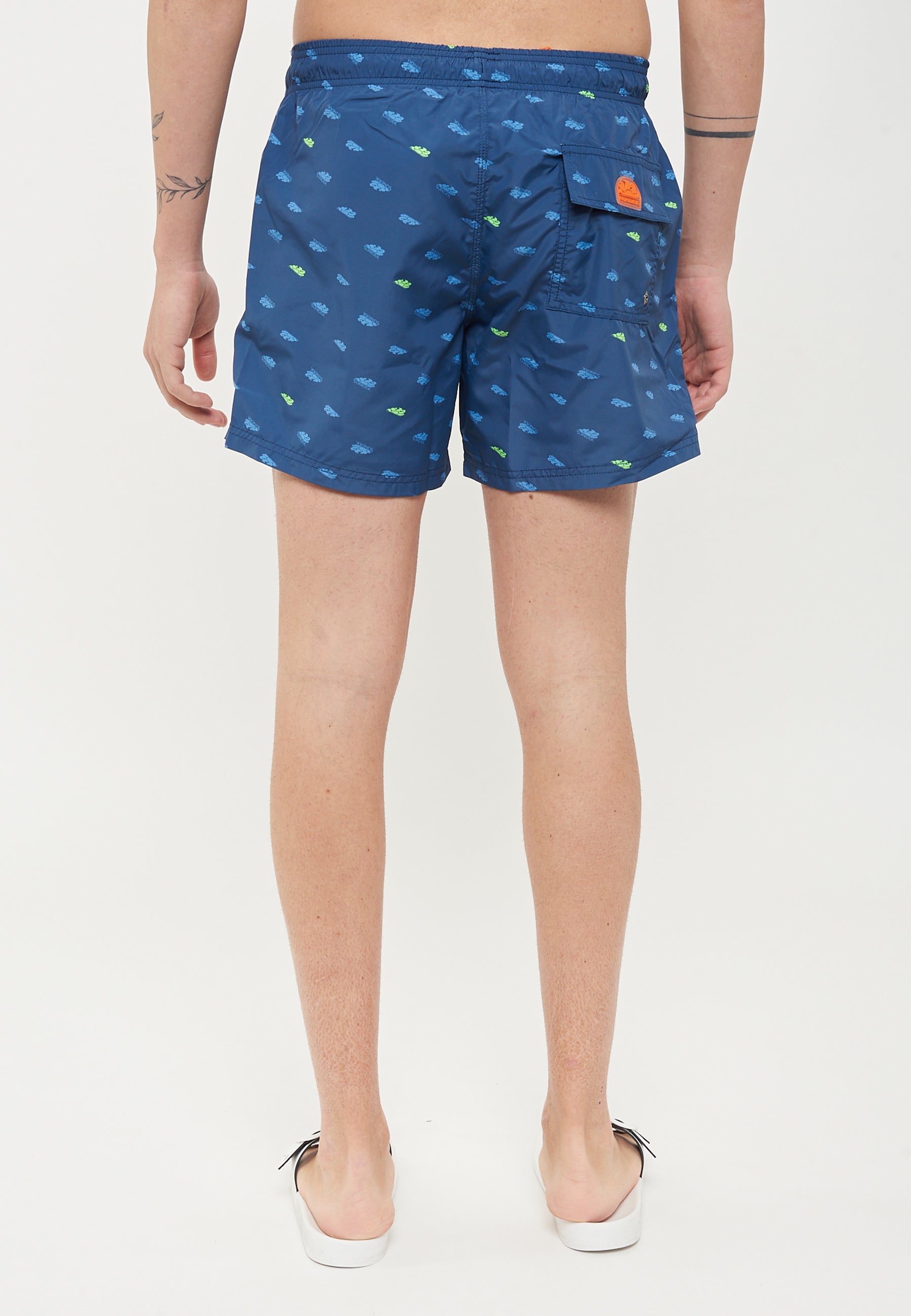 Costume Da Bagno Corto Vita Elasticata Stampa Monogram In Poly Riciclato Navy