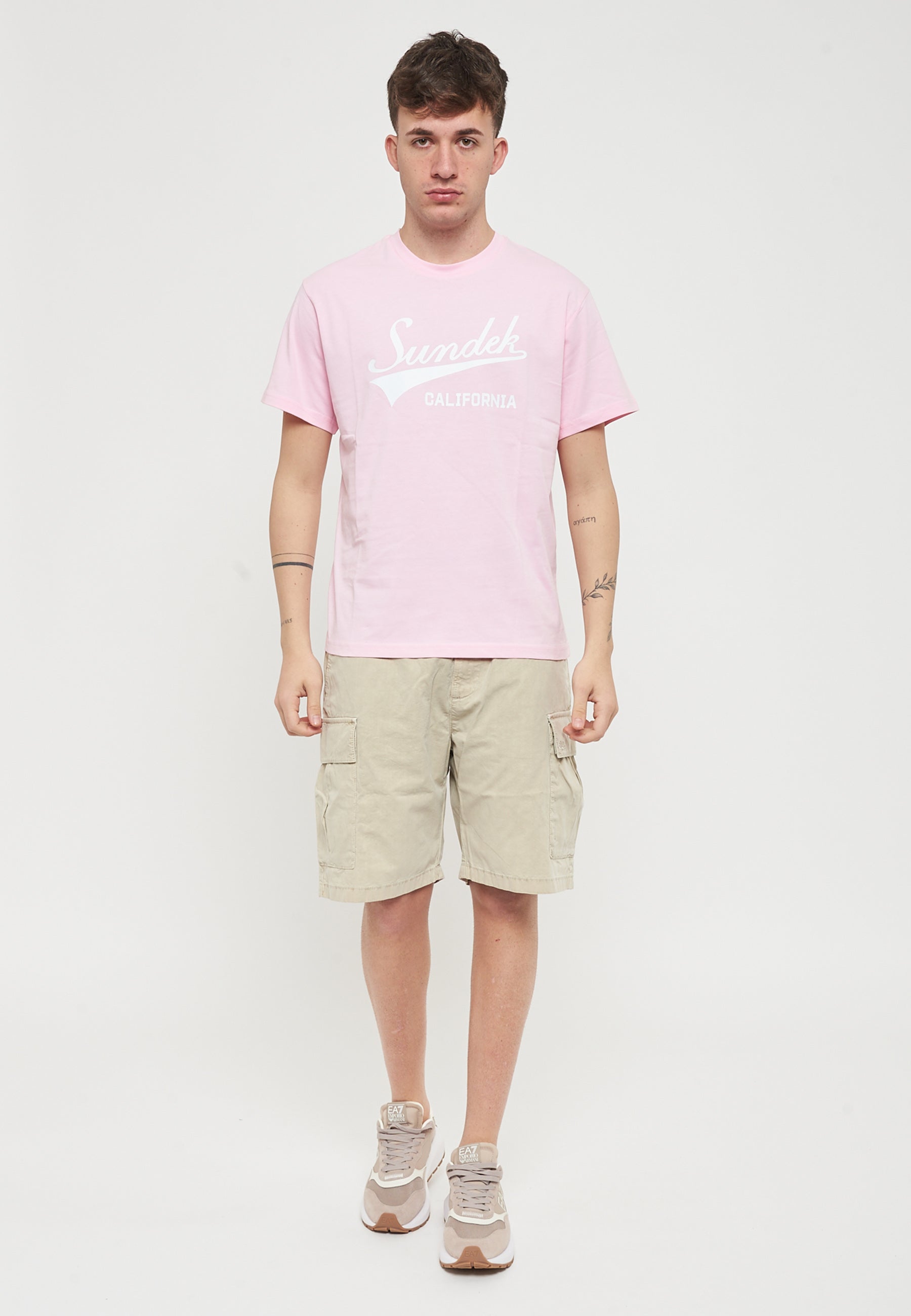T-Shirt con Scritta Sundek Quartz Pink