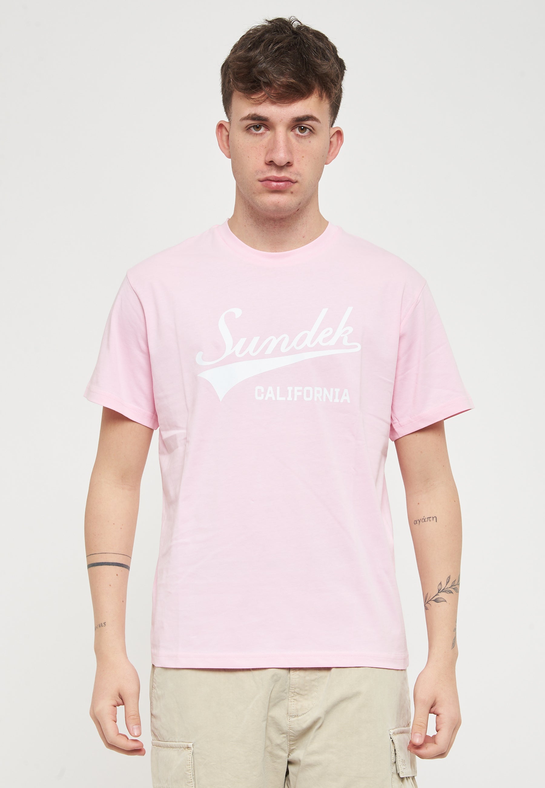 T-Shirt con Scritta Sundek Quartz Pink