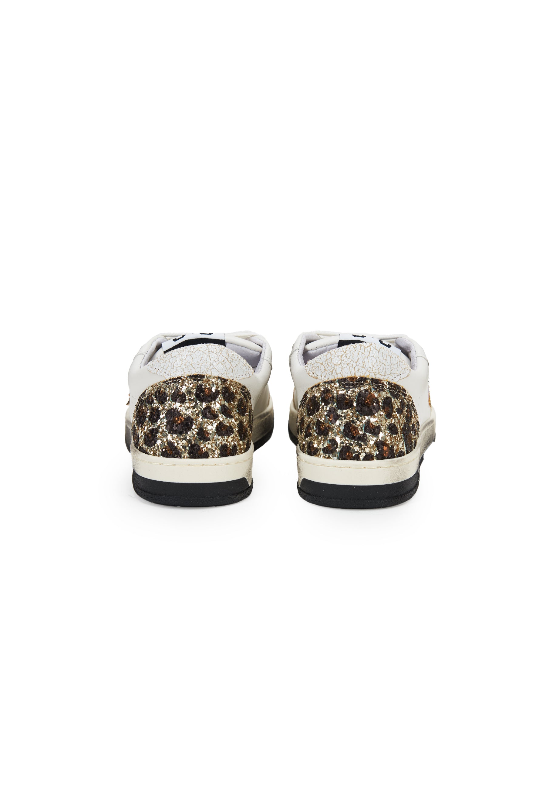 Sneaker week star in pelle bianca con dettagli glitterr leopardati ed effetto used