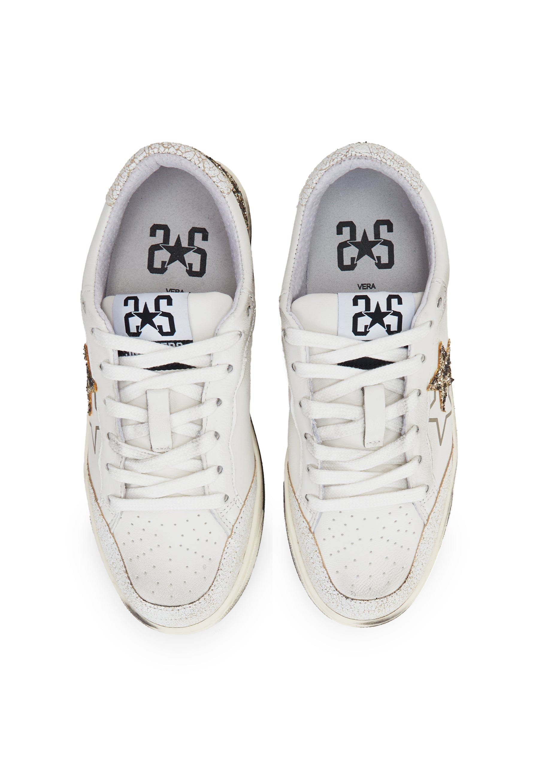 Sneaker week star in pelle bianca con dettagli glitterr leopardati ed effetto used