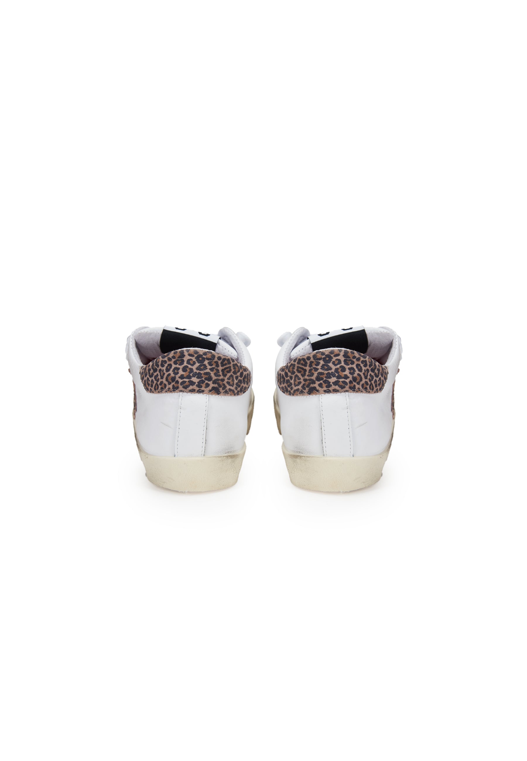 Sneaker prime star in pelle bianca con dettagli in pelle con dettagli in crosta leopardata ed effeto used