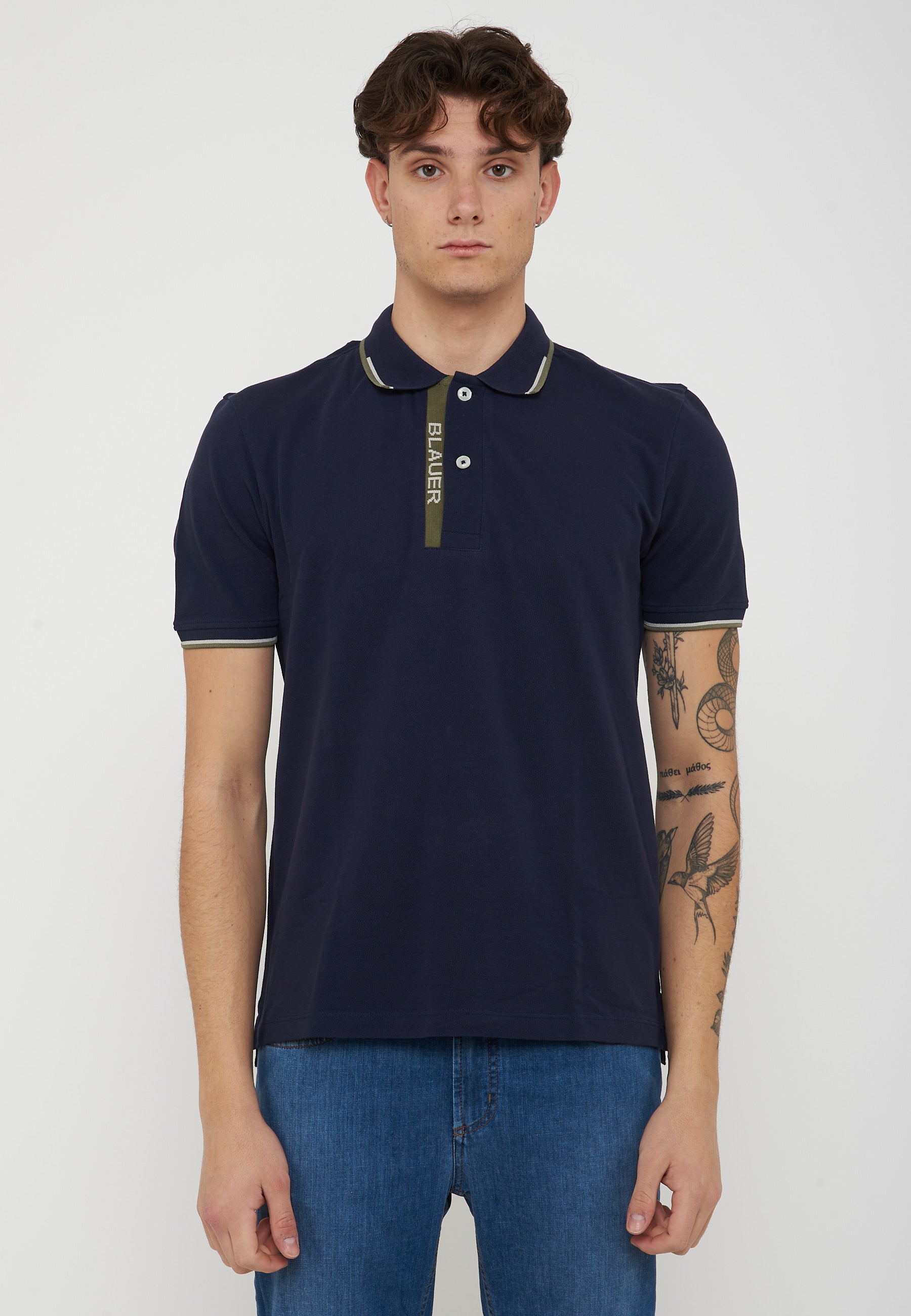 Polo Doppia Riga Logata Parkson Blue