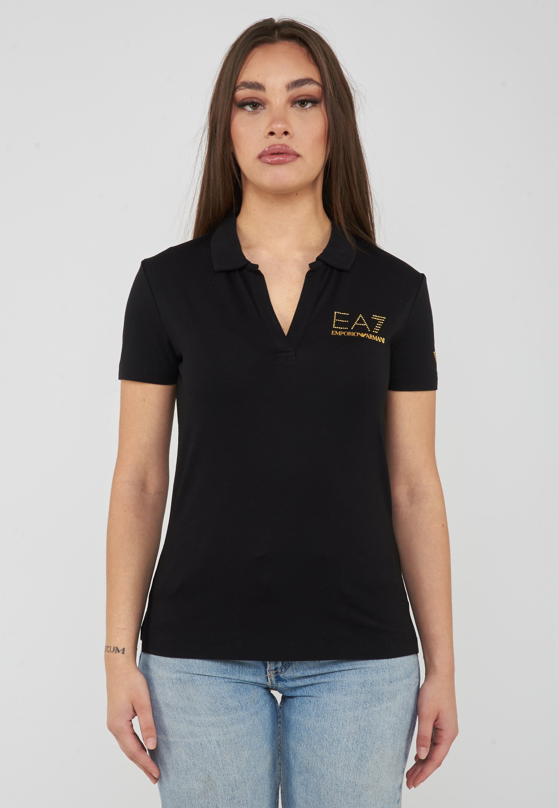Polo con colletto e logo in micro borchie Evolution Black