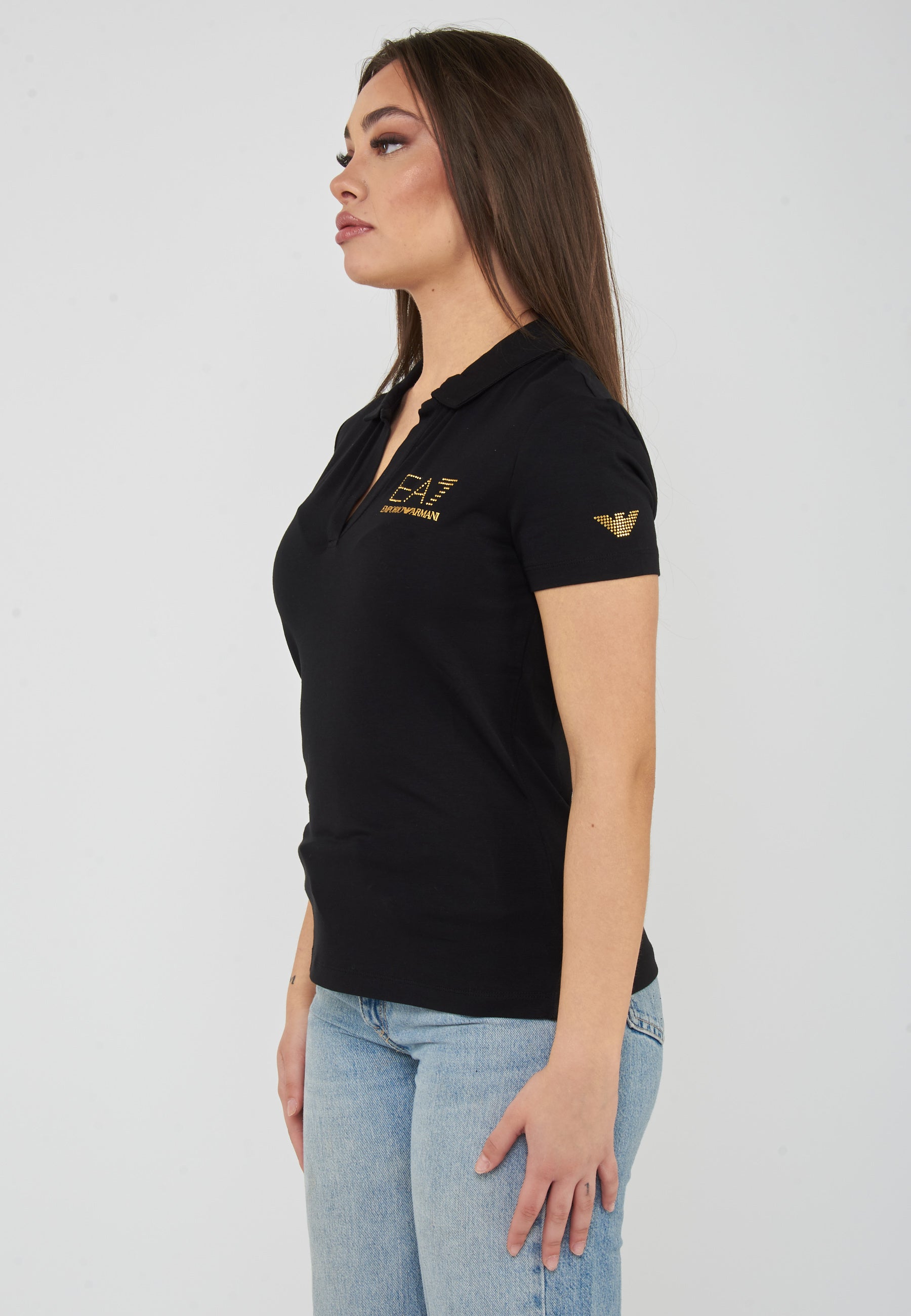 Polo con colletto e logo in micro borchie Evolution Black