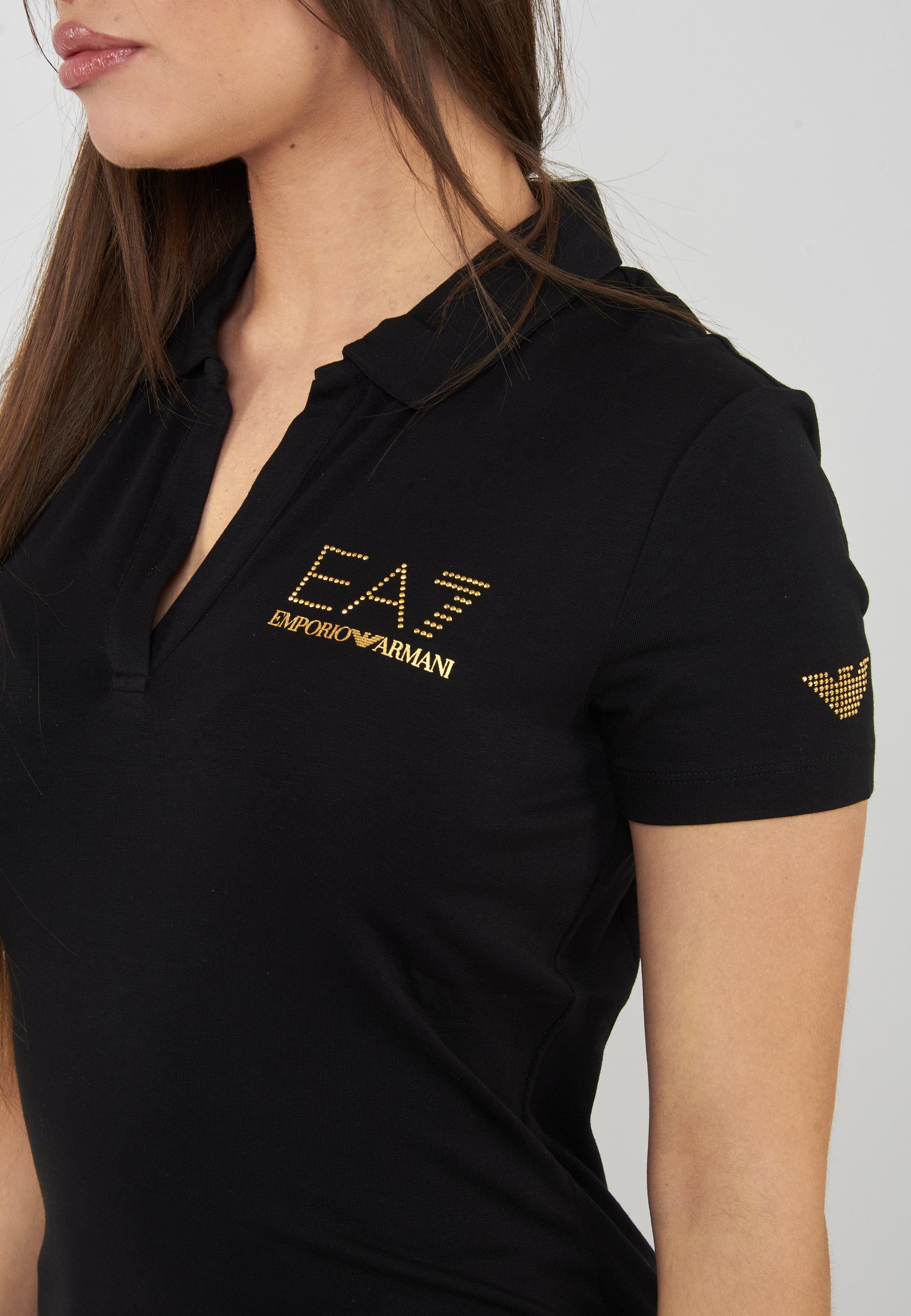 Polo con colletto e logo in micro borchie Evolution Black