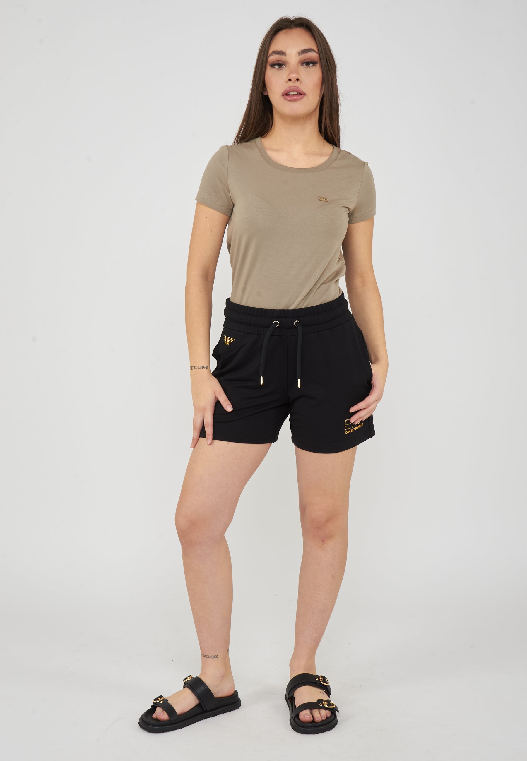 Shorts elasticizzati in misto viscosa con borchie Evolution Black