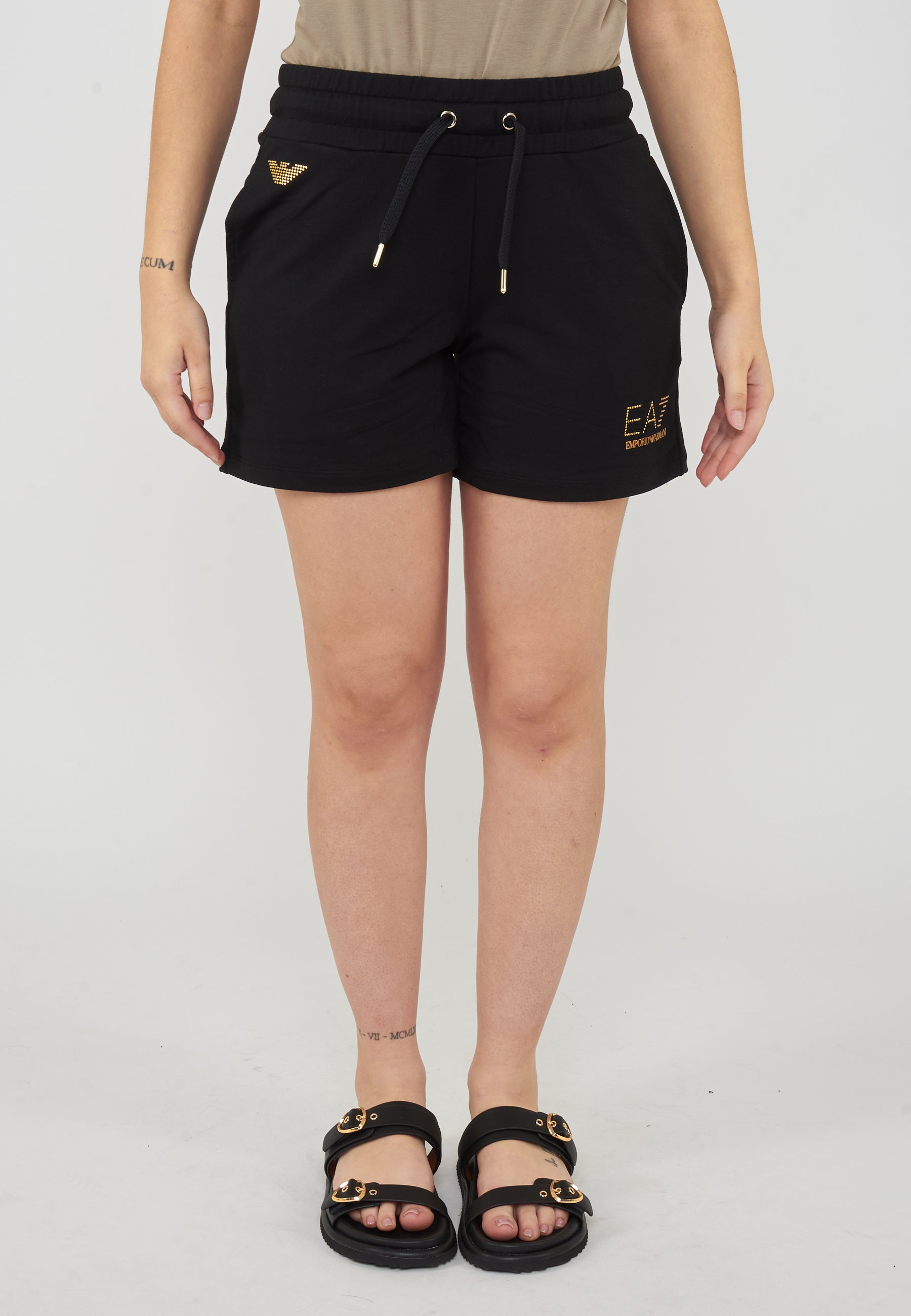 Shorts elasticizzati in misto viscosa con borchie Evolution Black