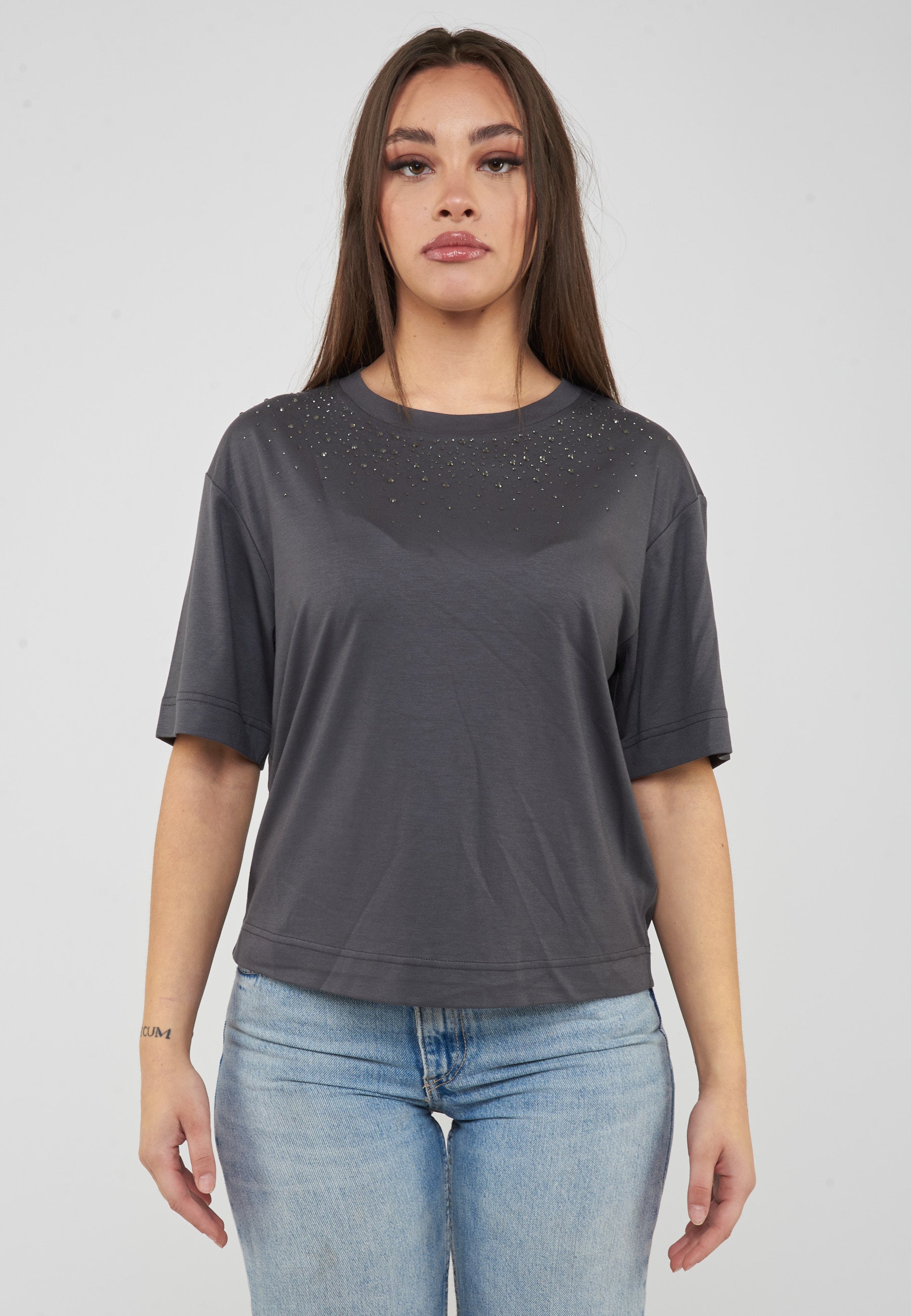 T-shirt Precious in misto viscosa Gray Pinstripe