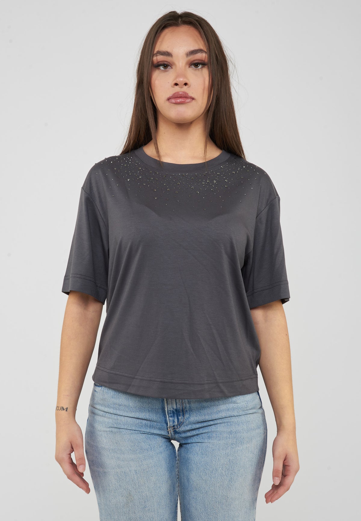 T-shirt Precious in viscose blend Gray Pinstripe