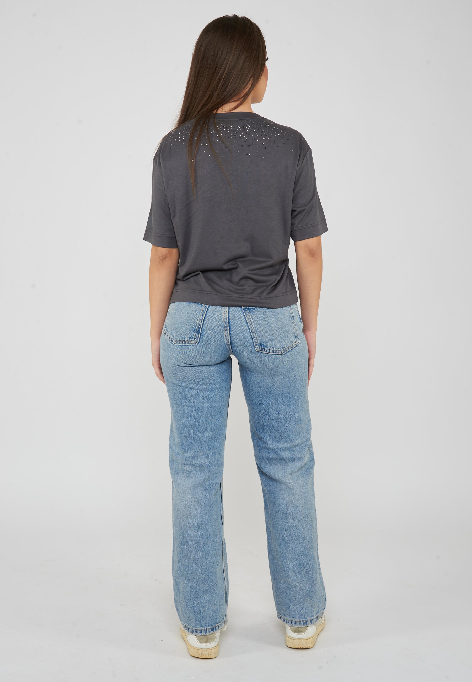 T-shirt Precious in misto viscosa Gray Pinstripe