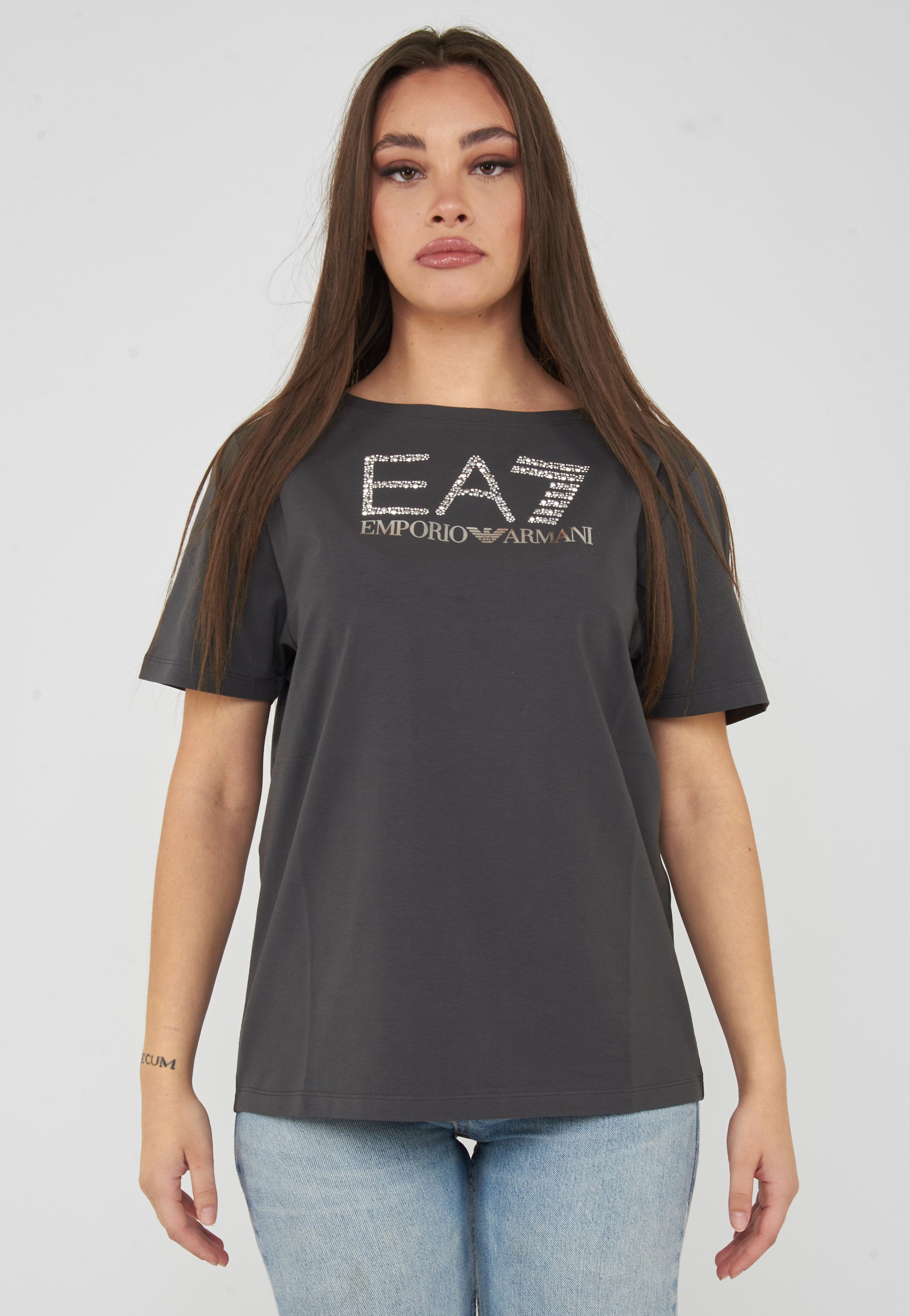 T-shirt Logo Series in jersey di cotone stretch Gray Pinstripe