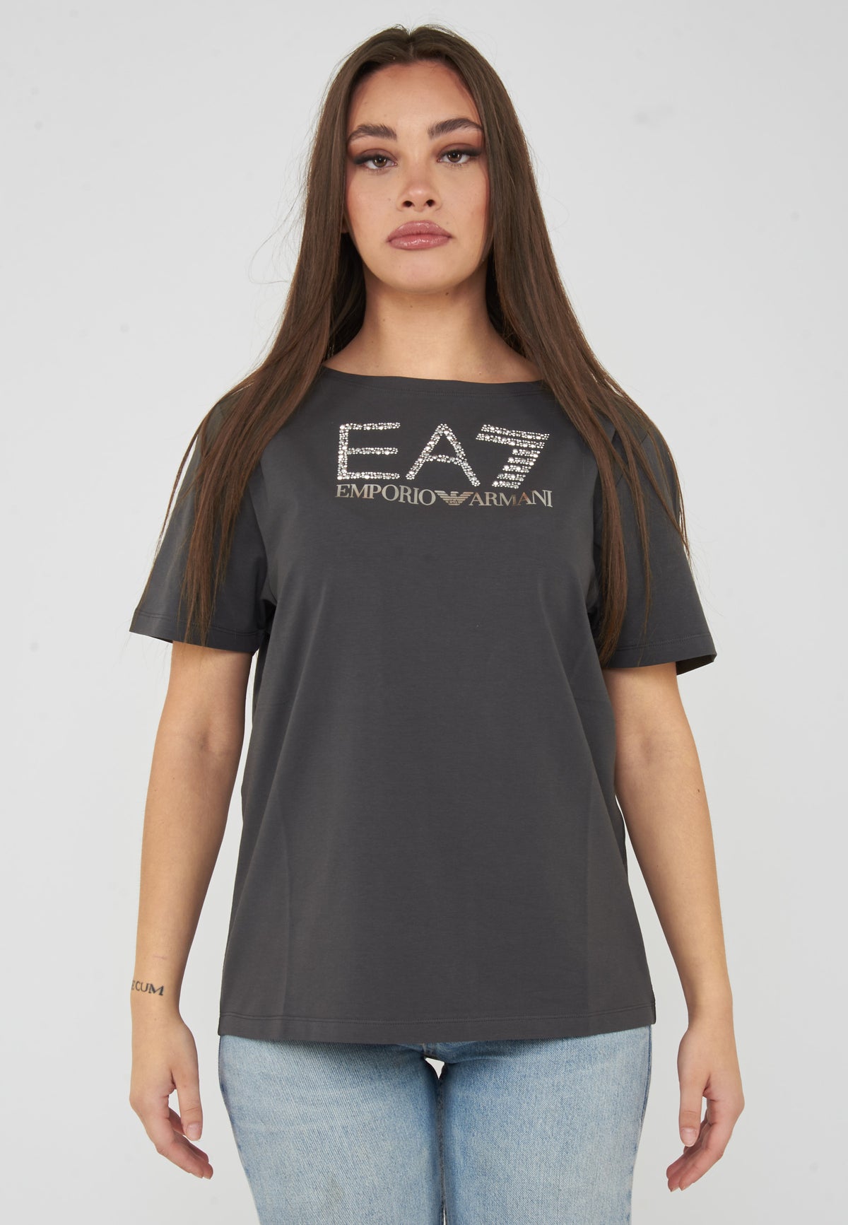T-shirt Logo Series in jersey di cotone stretch Gray Pinstripe