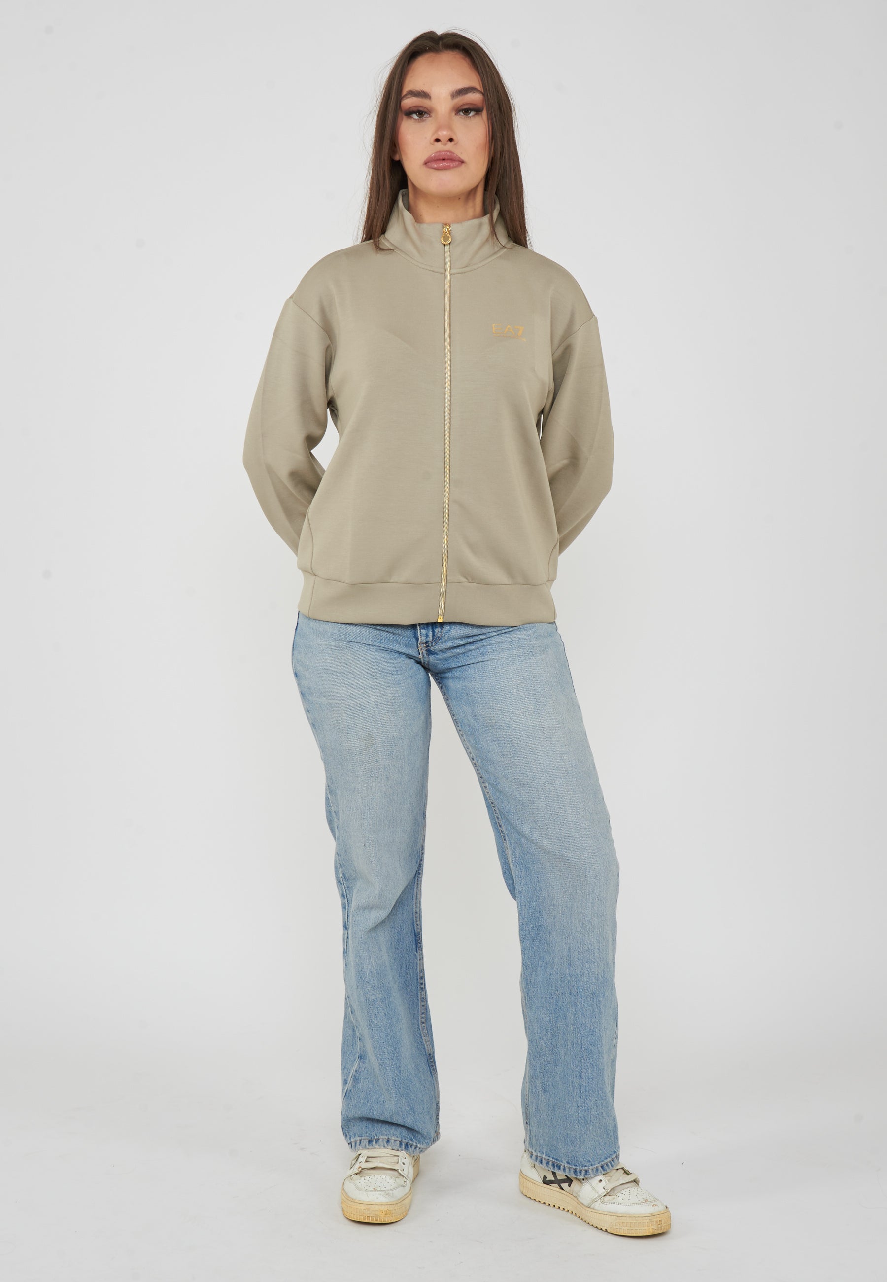 Felpa regular fit con chiusura a zip intera alluminium