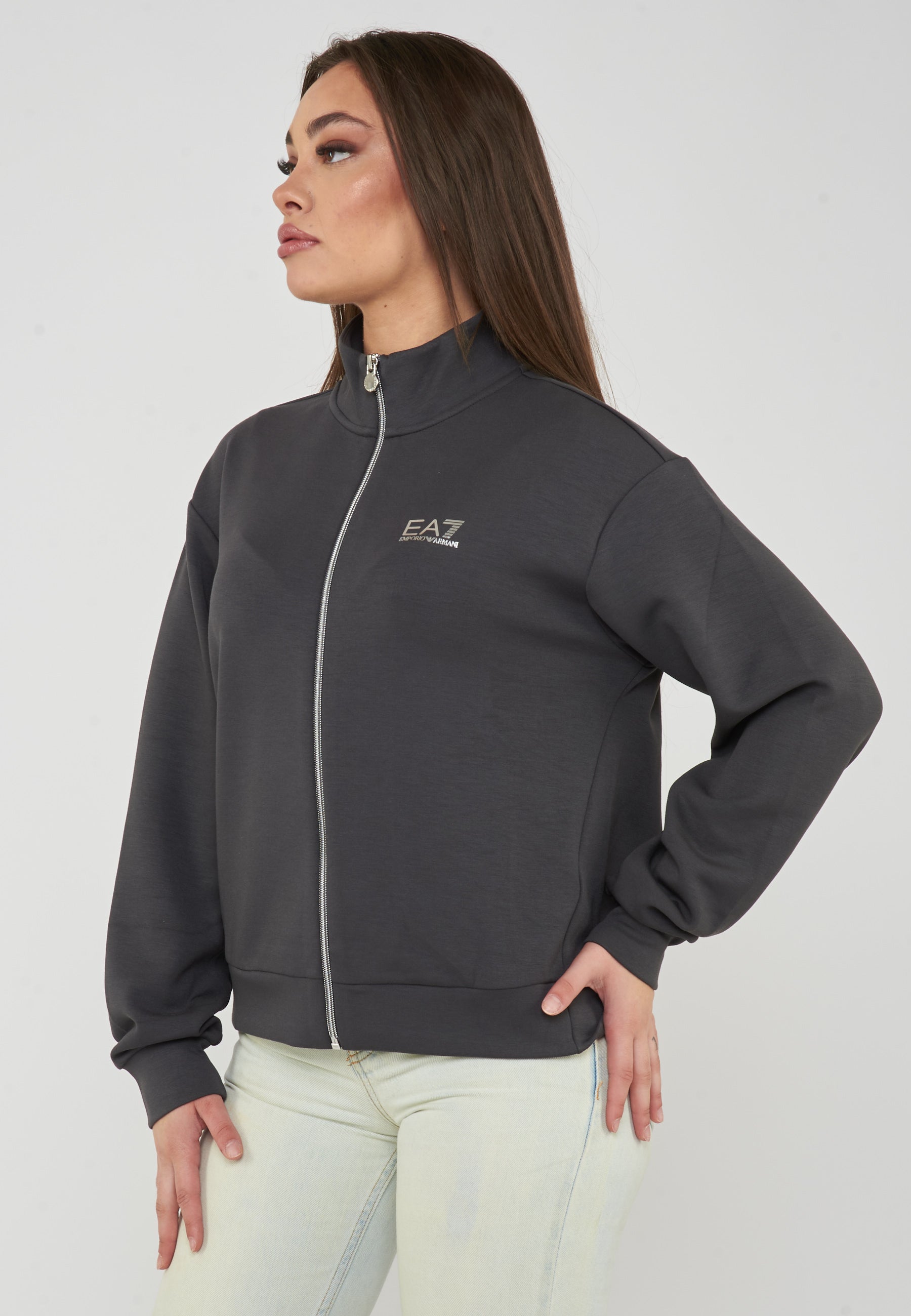 Felpa regular fit con chiusura a zip intera gray pinstripe