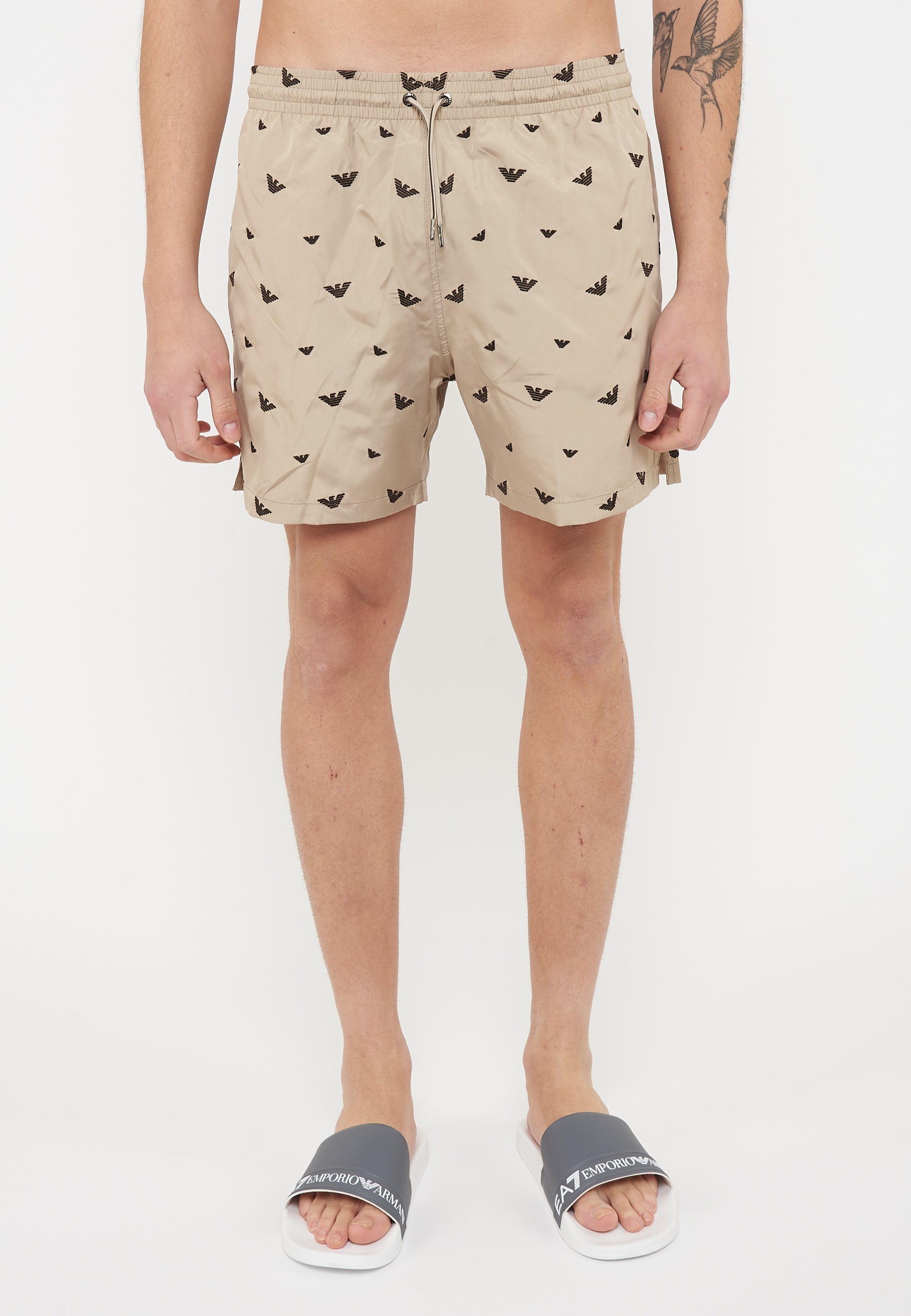Costume shorts ricamo micro eagle all over Taupe Choco
