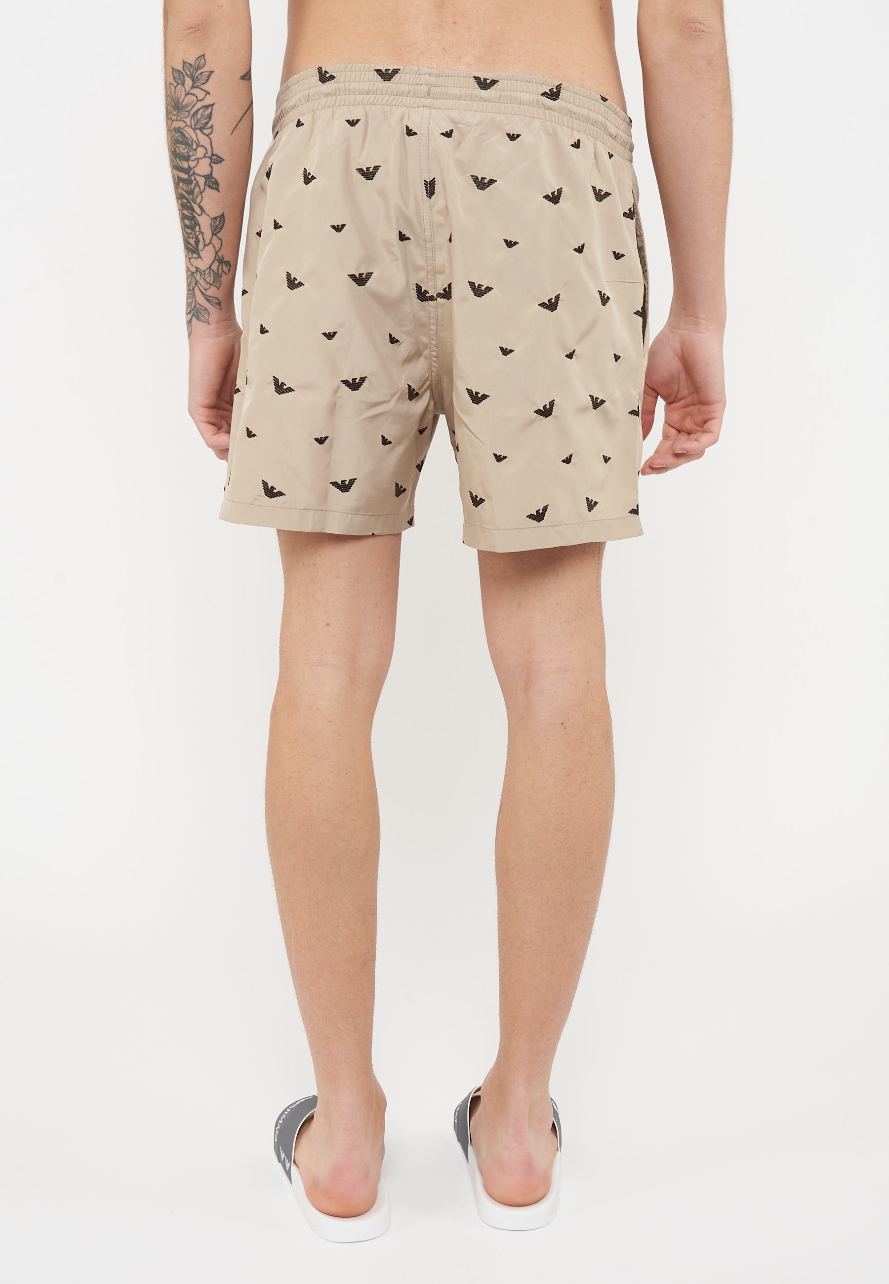 Costume shorts ricamo micro eagle all over Taupe Choco