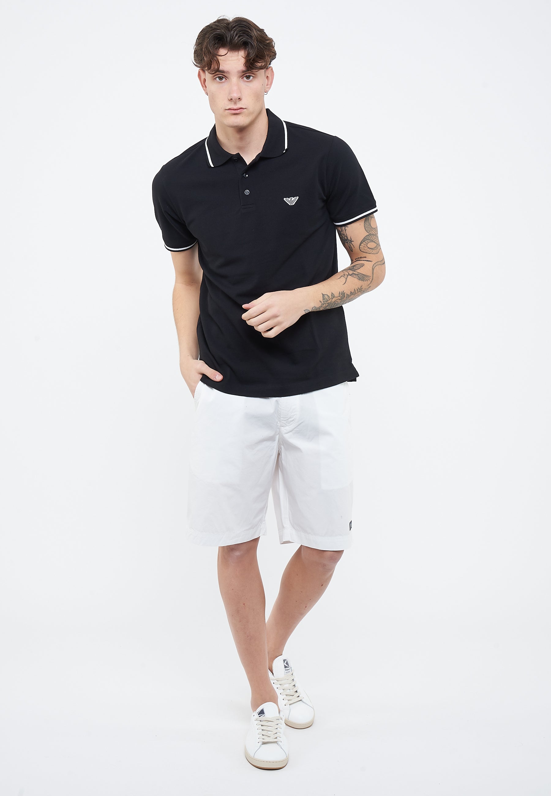 Polo Emporio Armani Swimwear Leggero Piquet Black