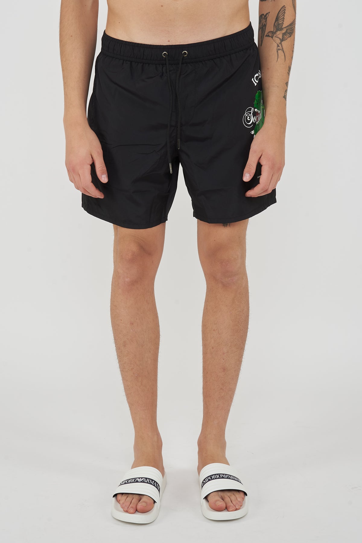 Boxer Uomo da Bagno Con Stampa Dino Black
