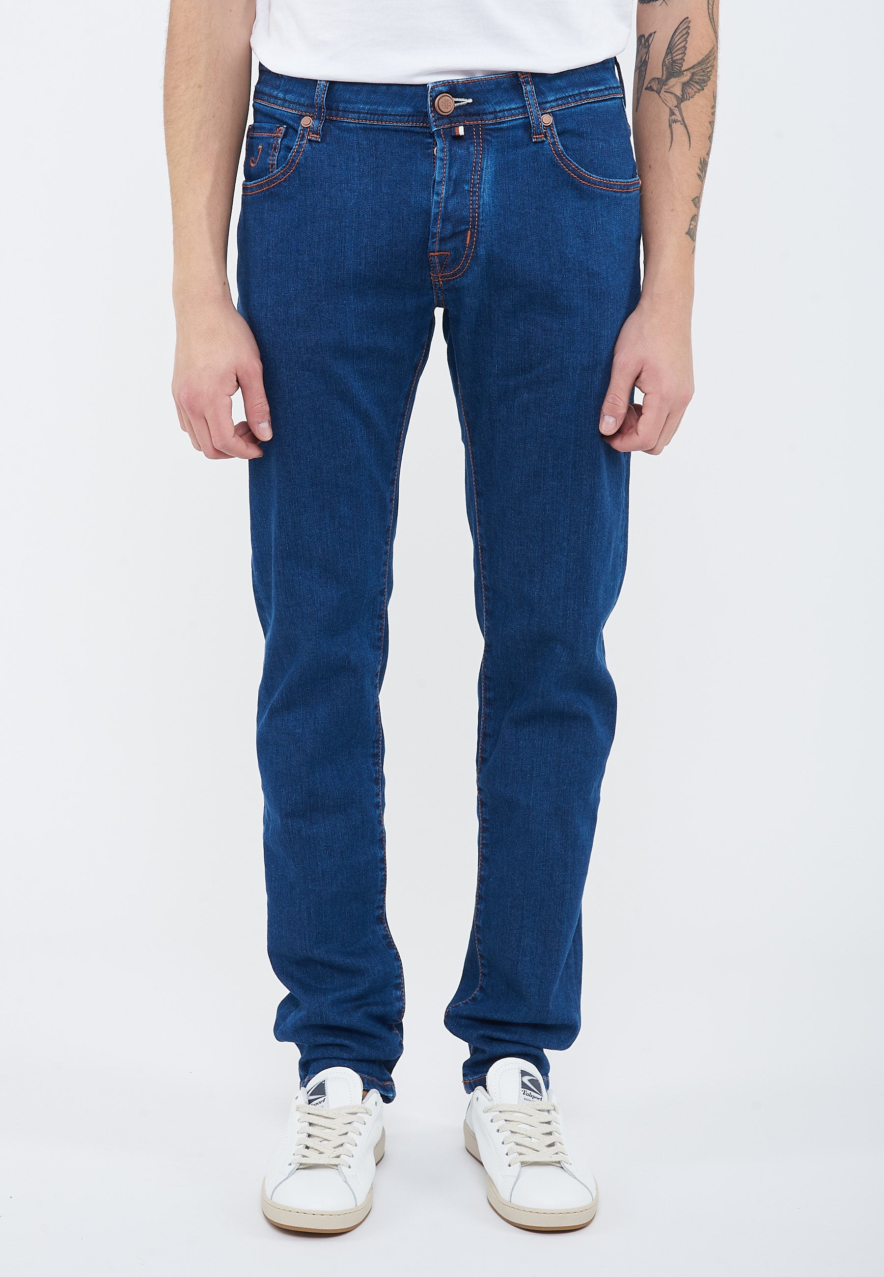Jeans 5 tasche Nick slim in denim super stretch blu scuro lavaggio rinse