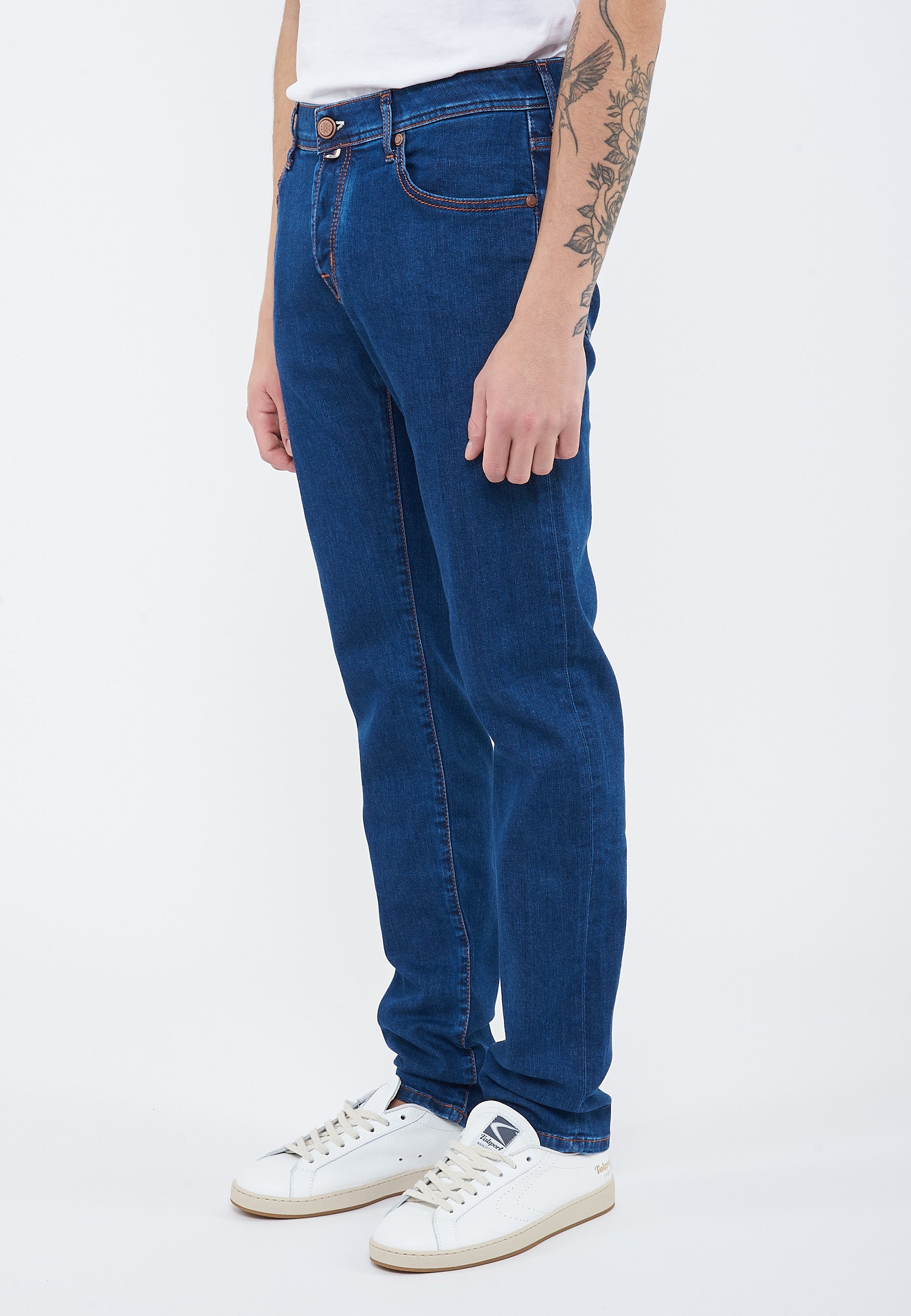Jeans 5 tasche Nick slim in denim super stretch blu scuro lavaggio rinse