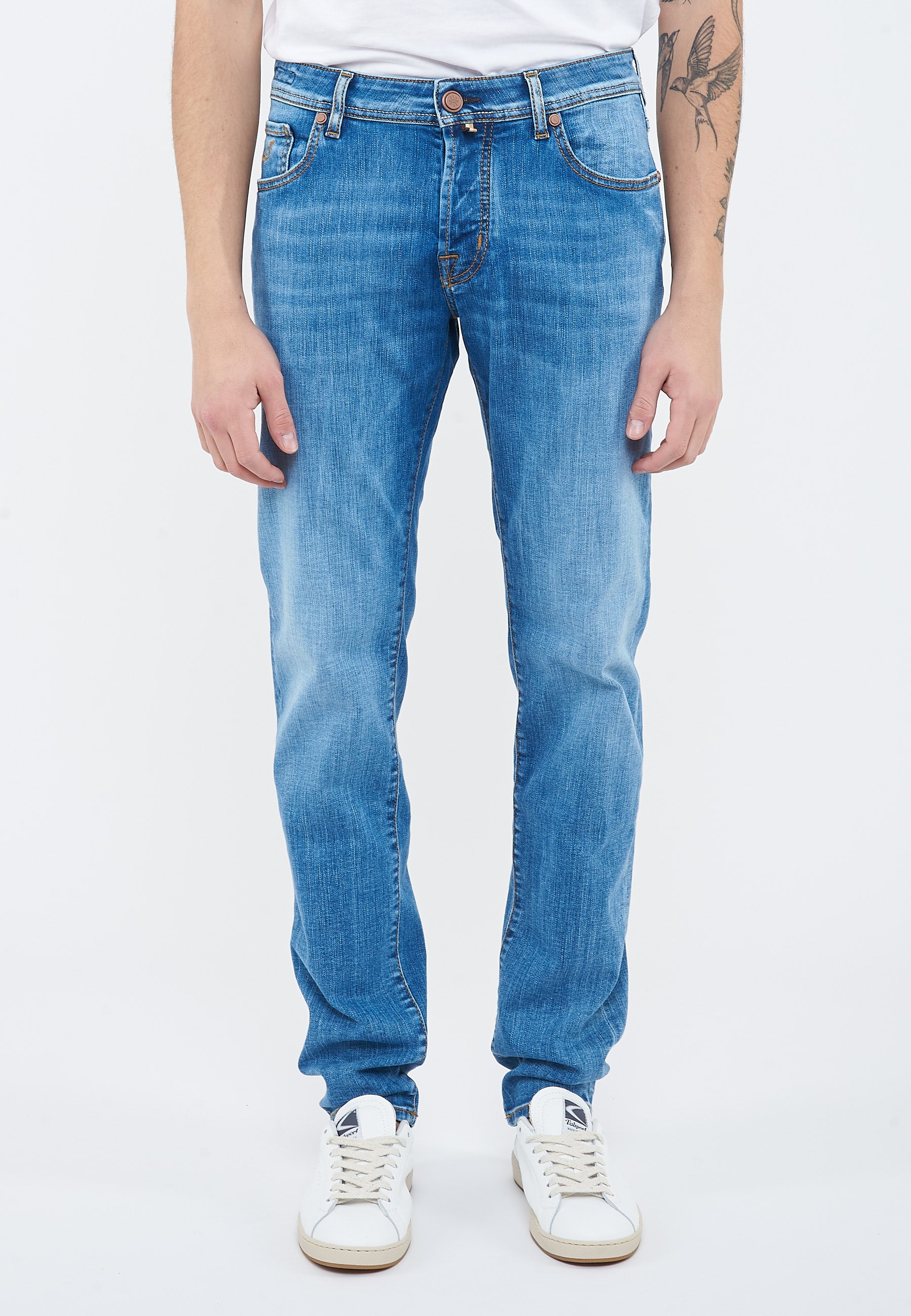 Jeans 5 tasche Nick slim in denim super stretch blu chiaro lavaggio rinse