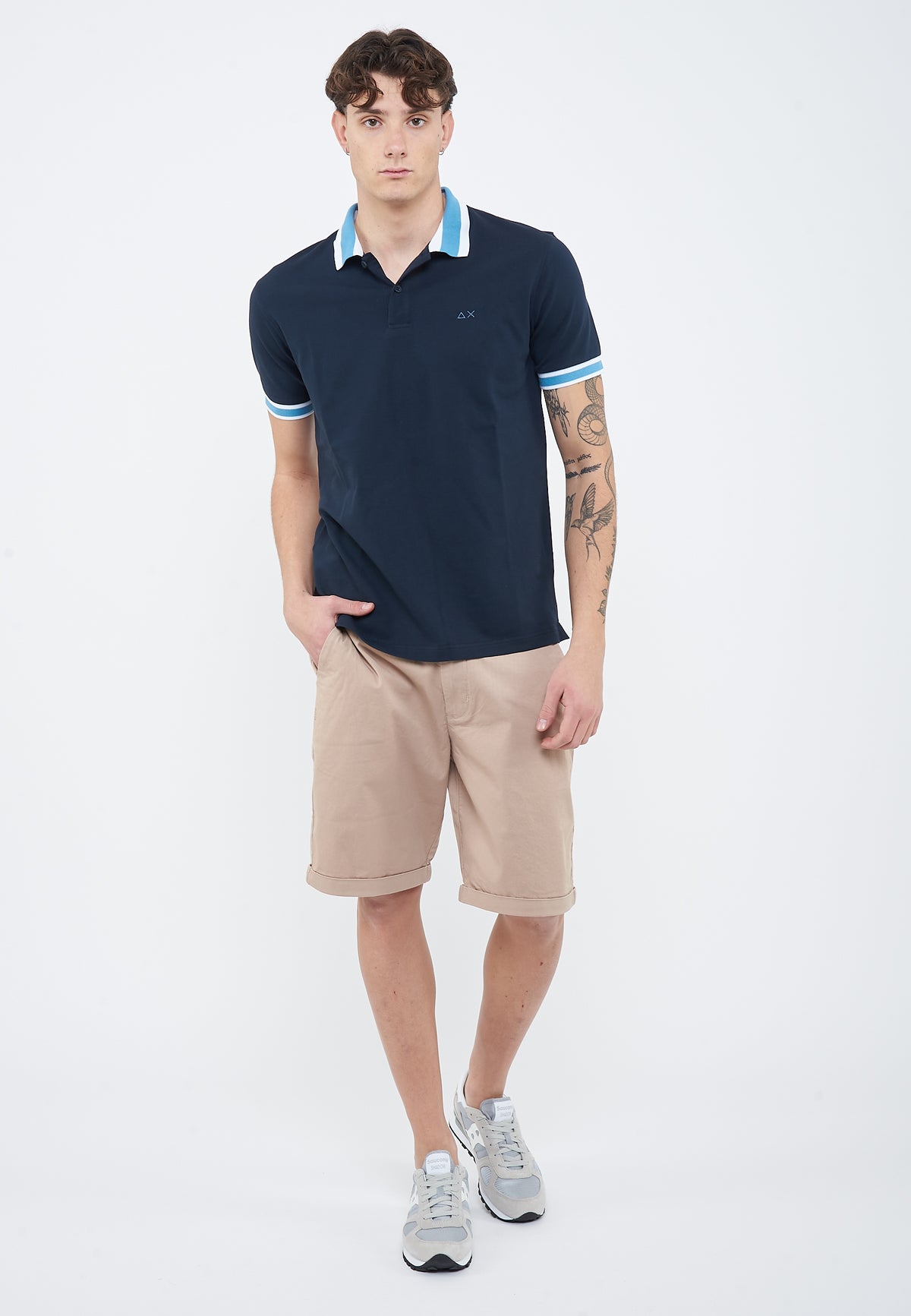 Polo con righe a contrasto in cotone blu navy