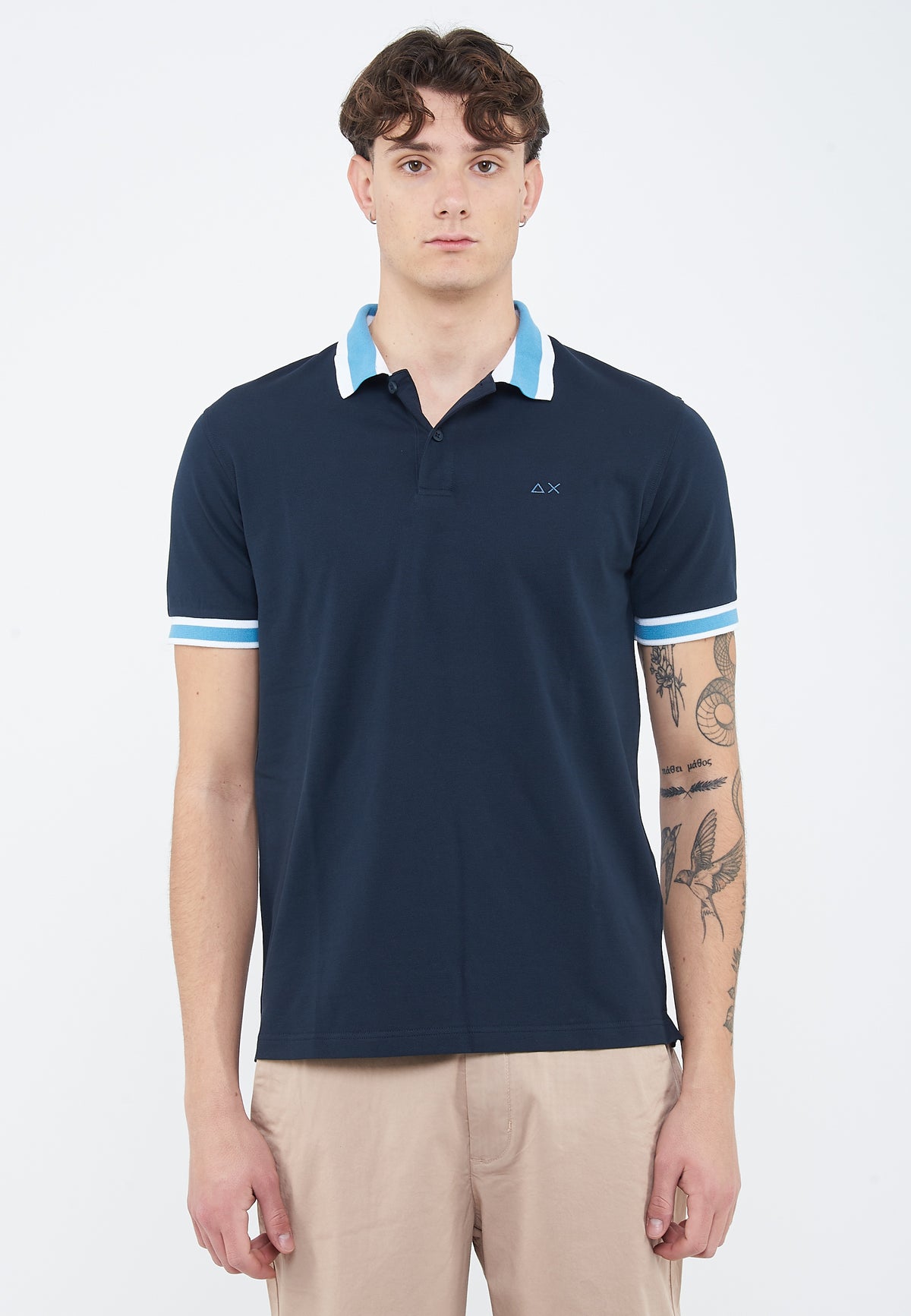 Polo con righe a contrasto in cotone blu navy