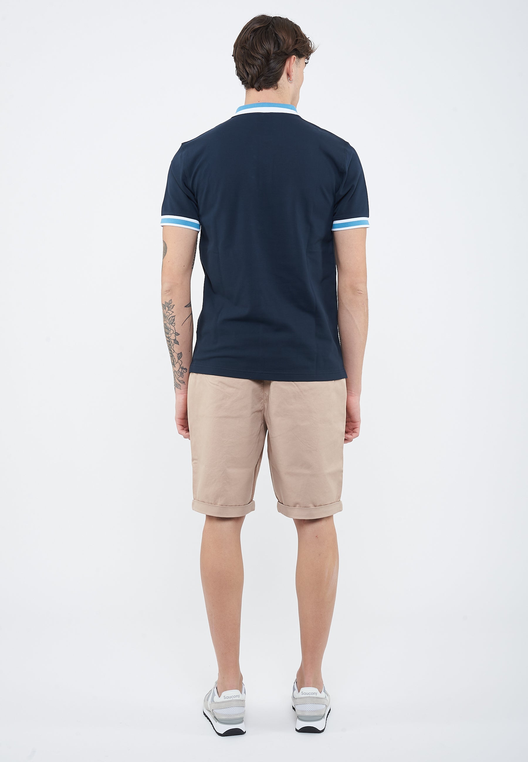 Polo con righe a contrasto in cotone blu navy