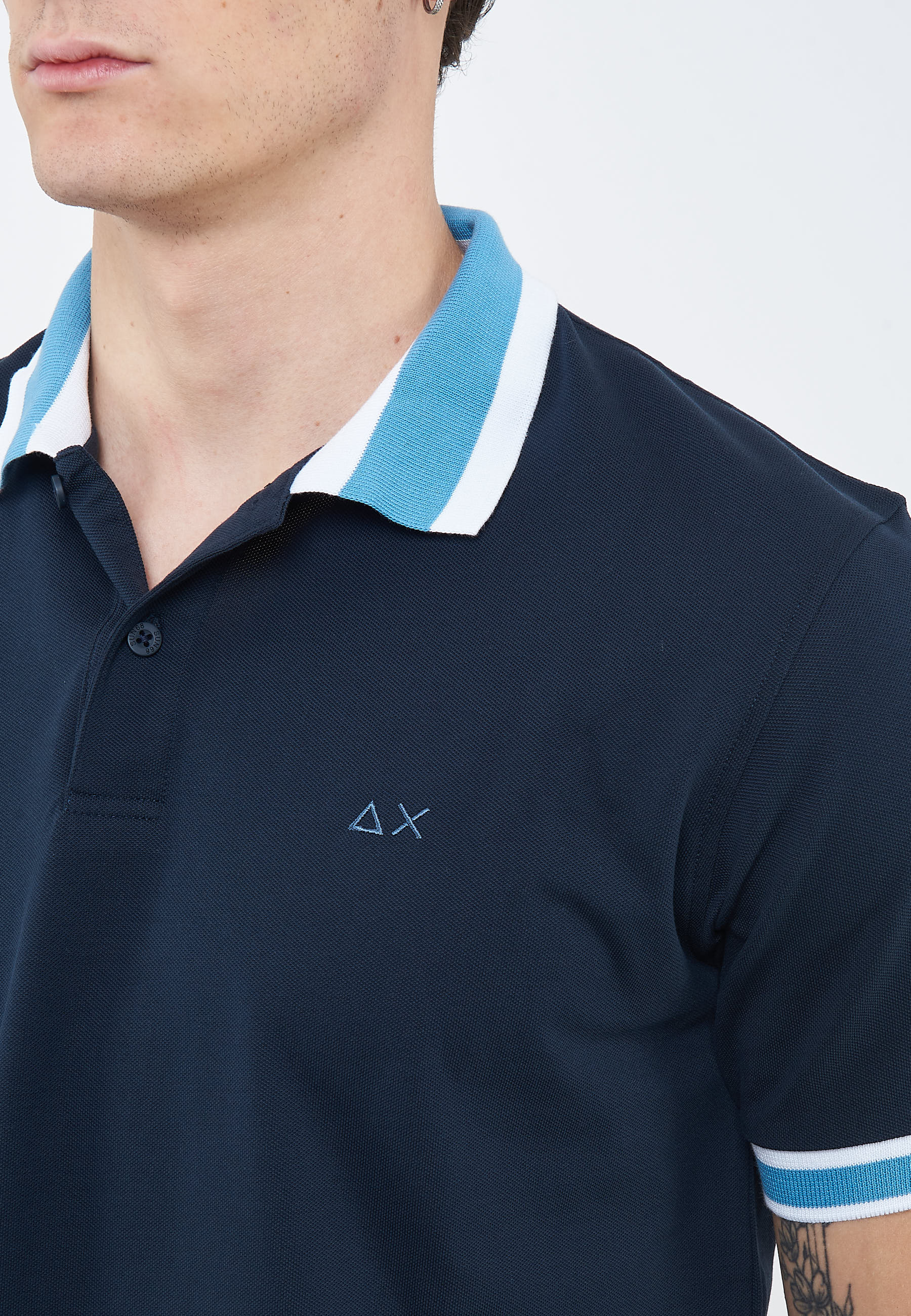 Polo con righe a contrasto in cotone blu navy