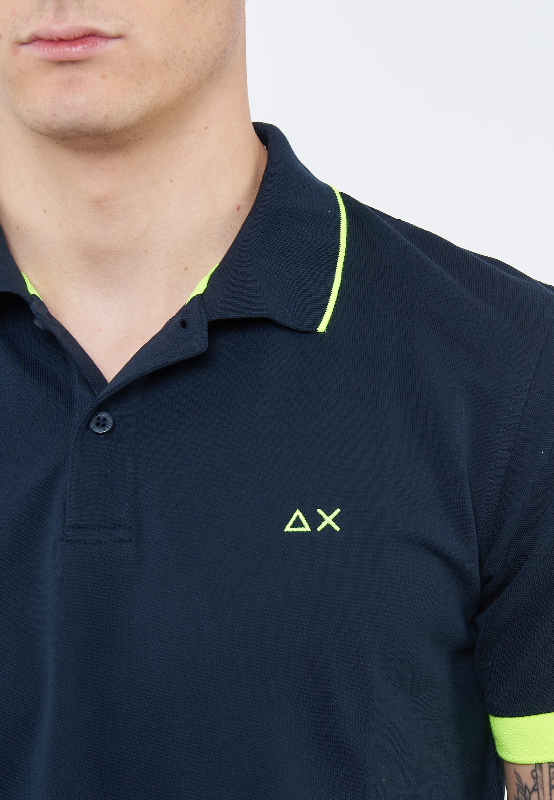 Polo con bordi fluo in cotone navy blue