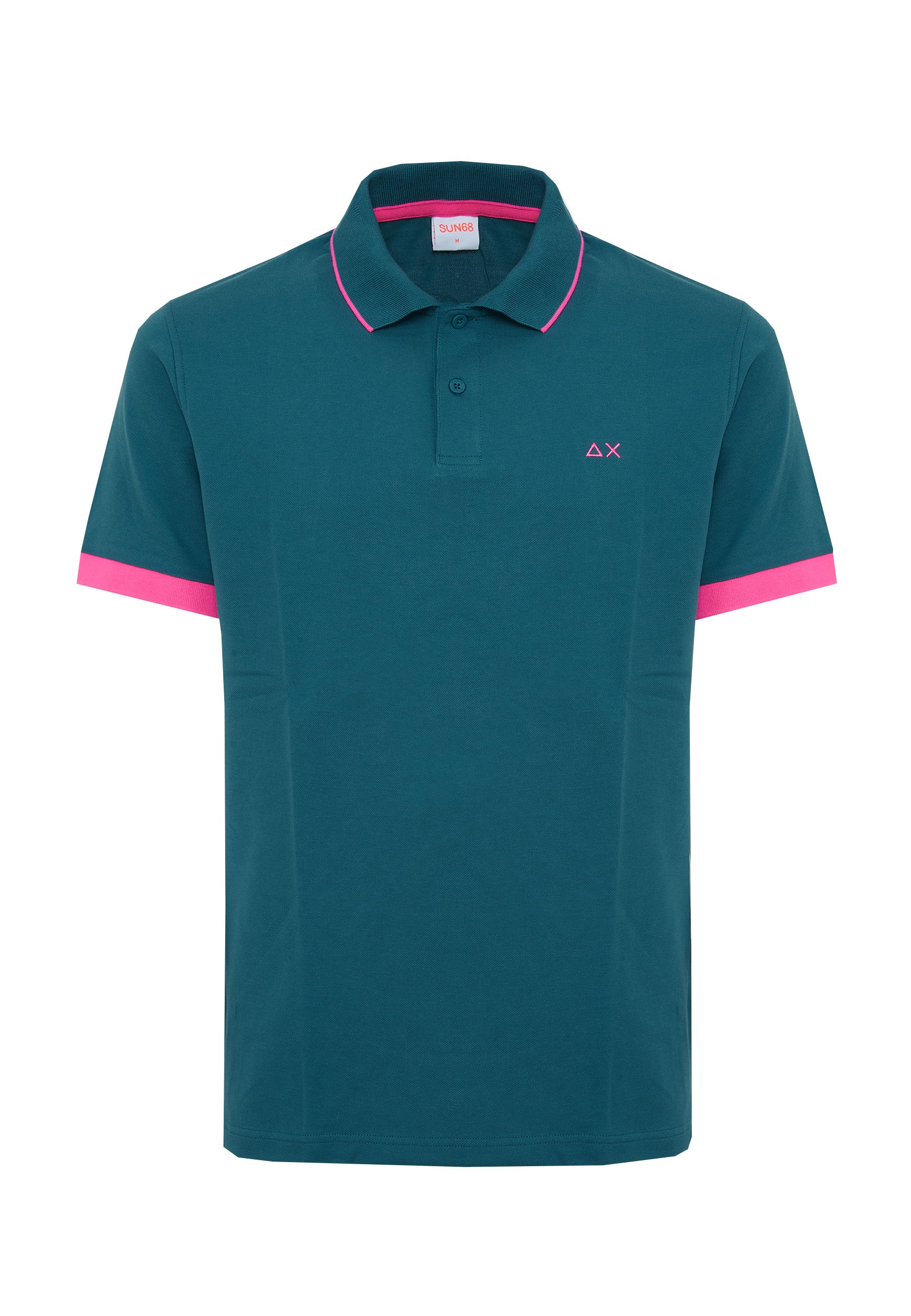 Polo con bordi fluo in cotone avio scuro
