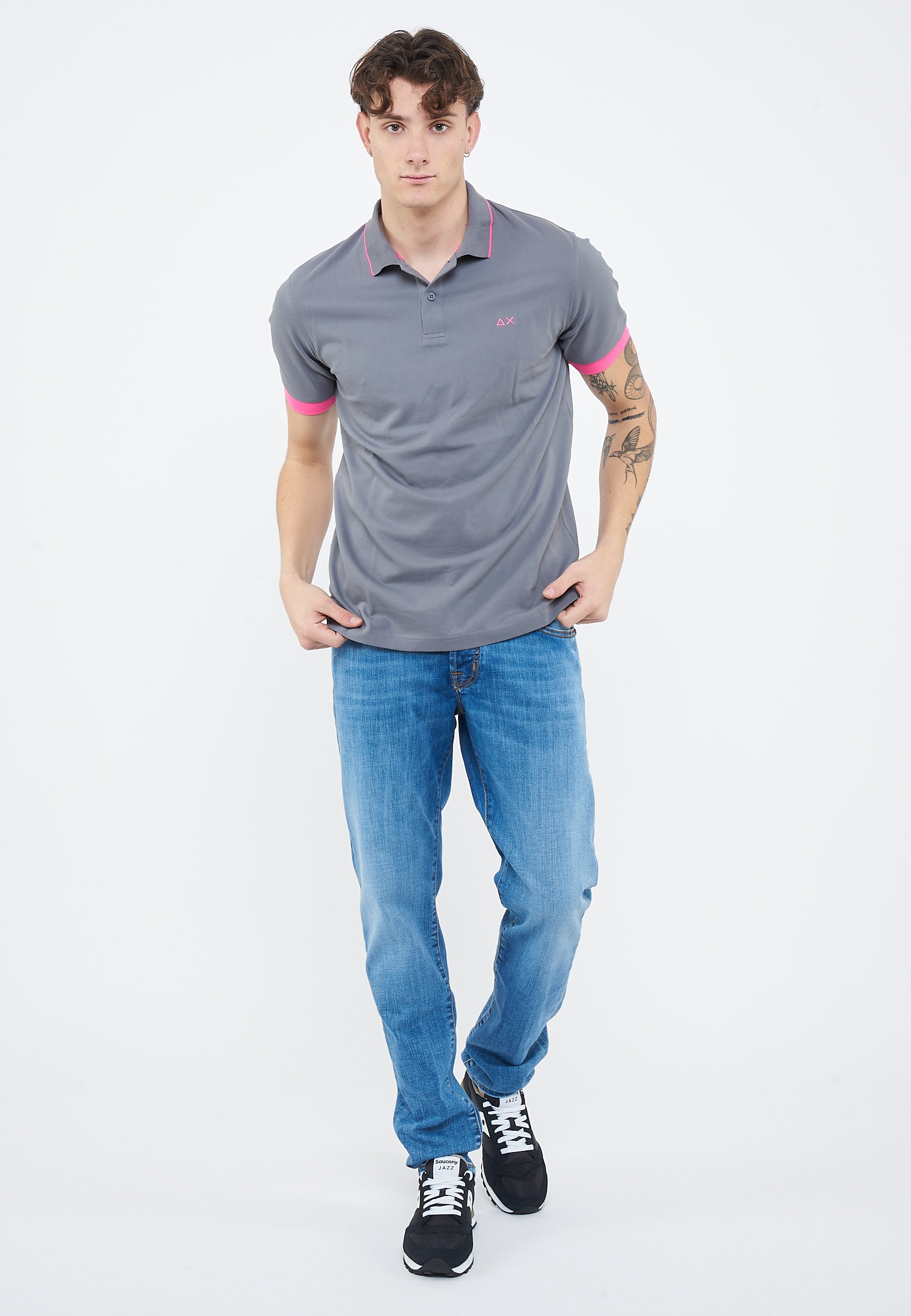Polo con bordi fluo in cotone inchiostro