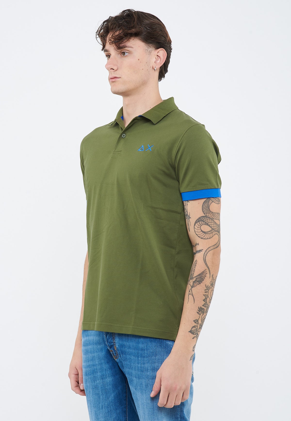 Dark green cotton polo shirt with maxi logo