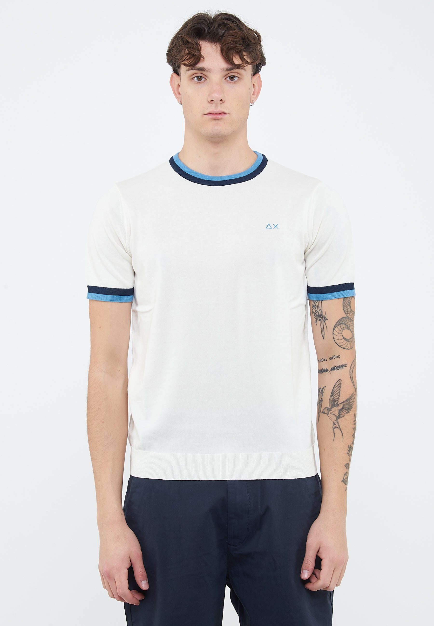 T-shirt in maglia di cotone bianco panna