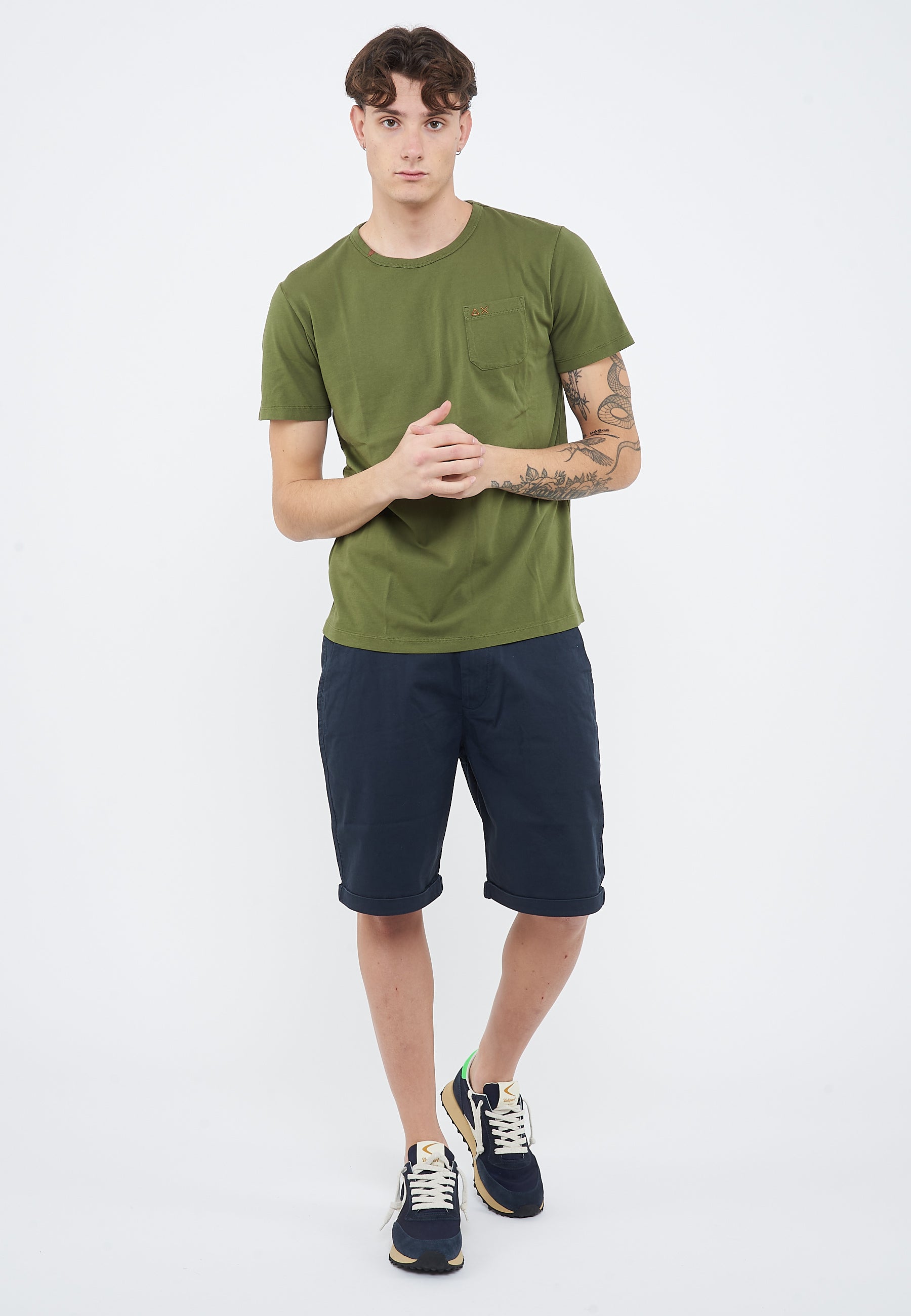 T-shirt girocollo in jersey verde scuro