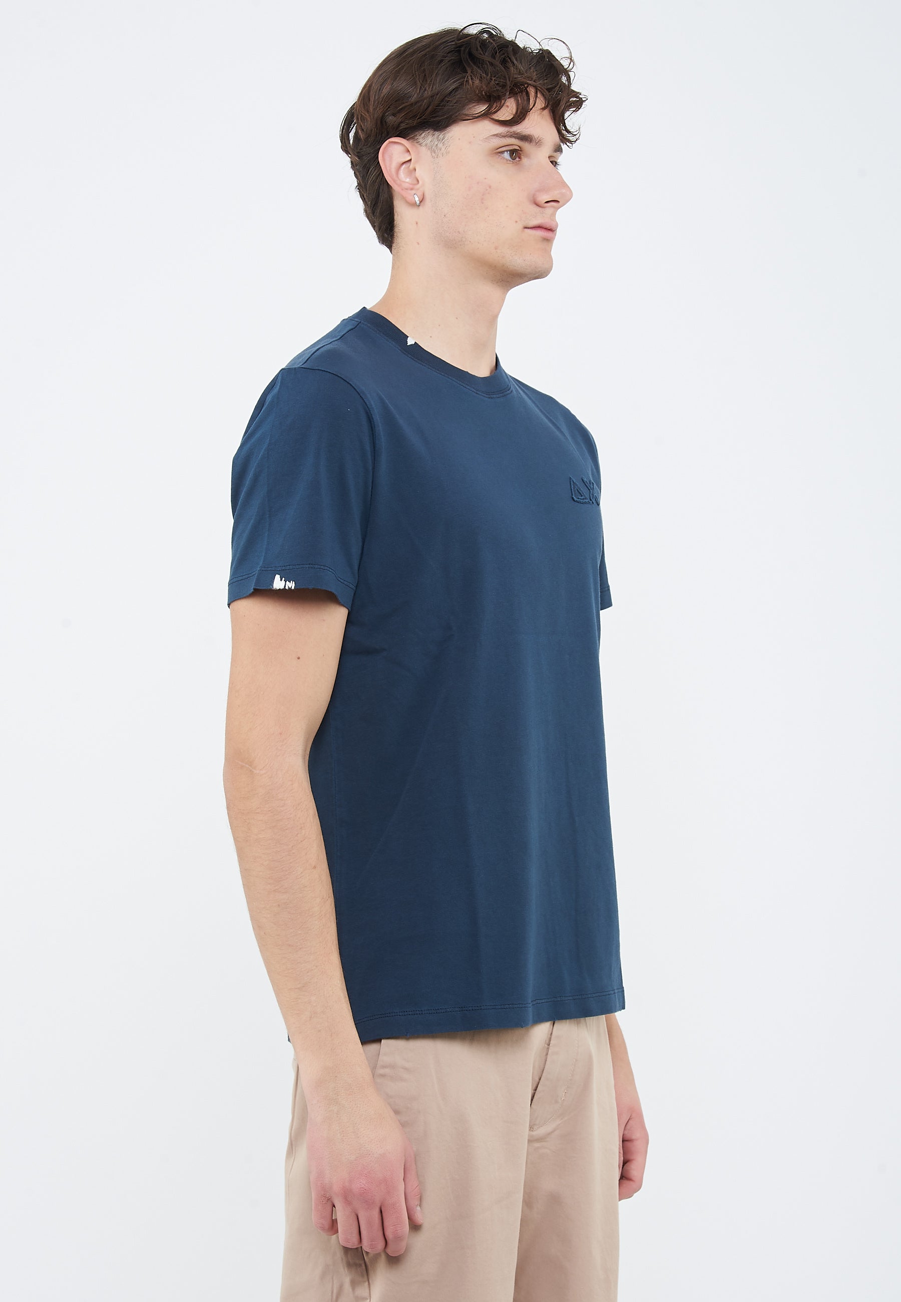T-shirt con trattamento vintage in cotone navy blue