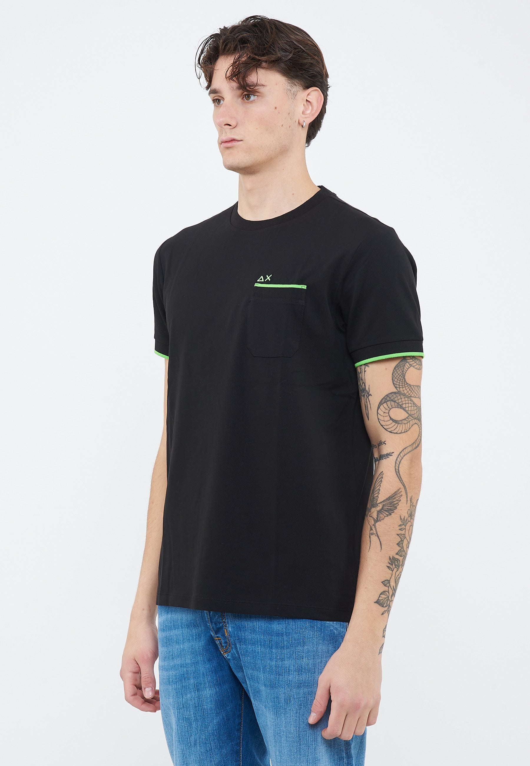 T-shirt in piquet di cotone nero