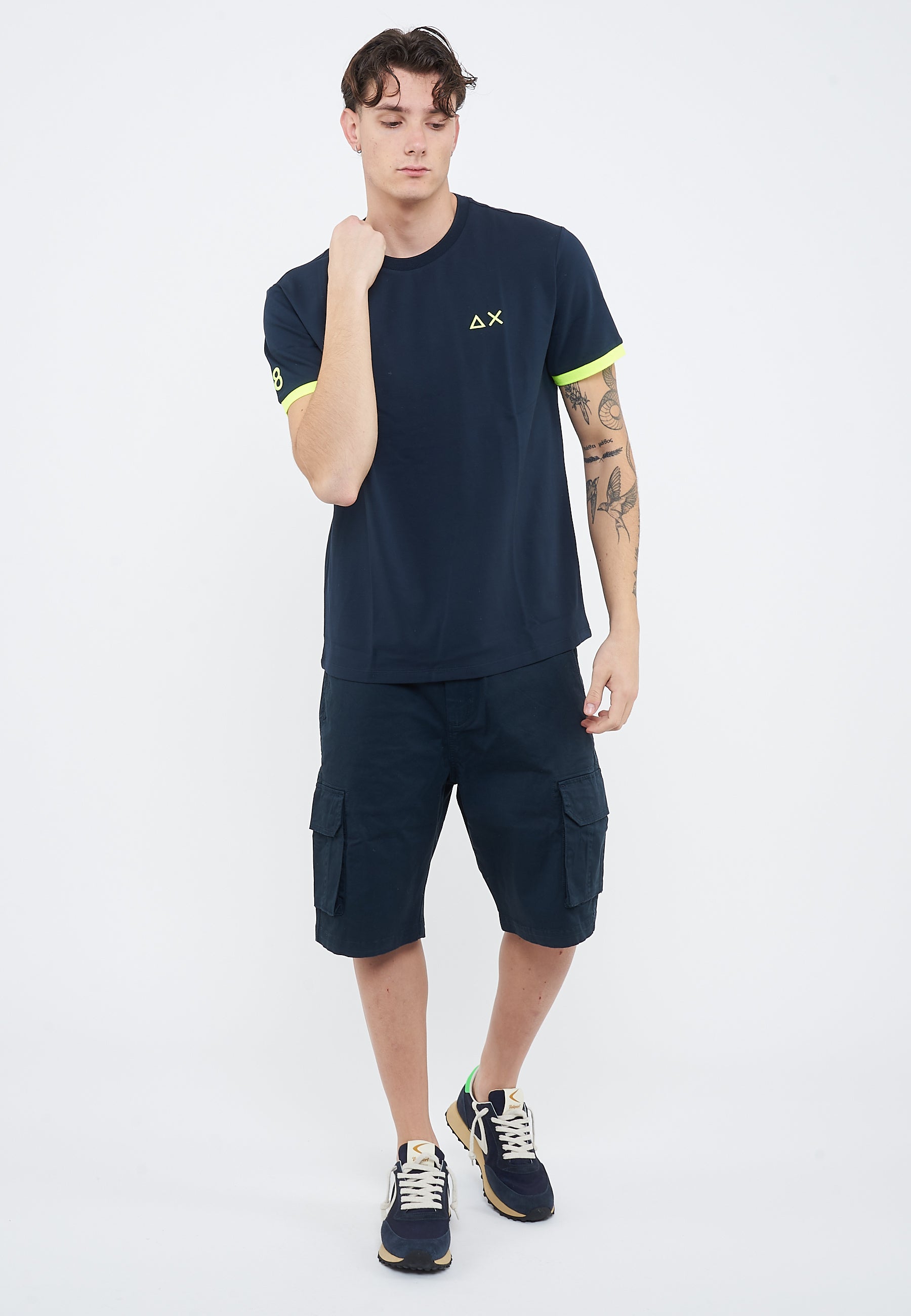 T-shirt in piquet di cotone blu navy
