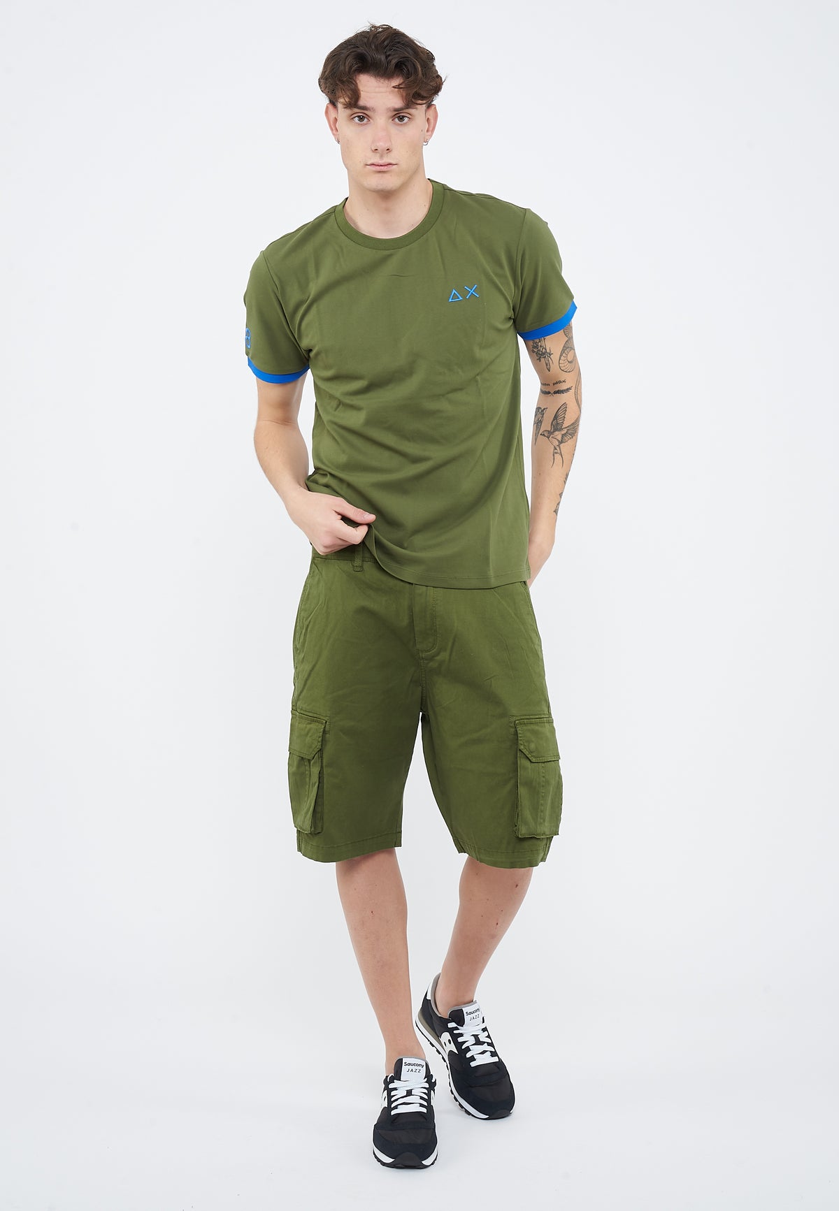 T-shirt in piquet di cotone verde scuro