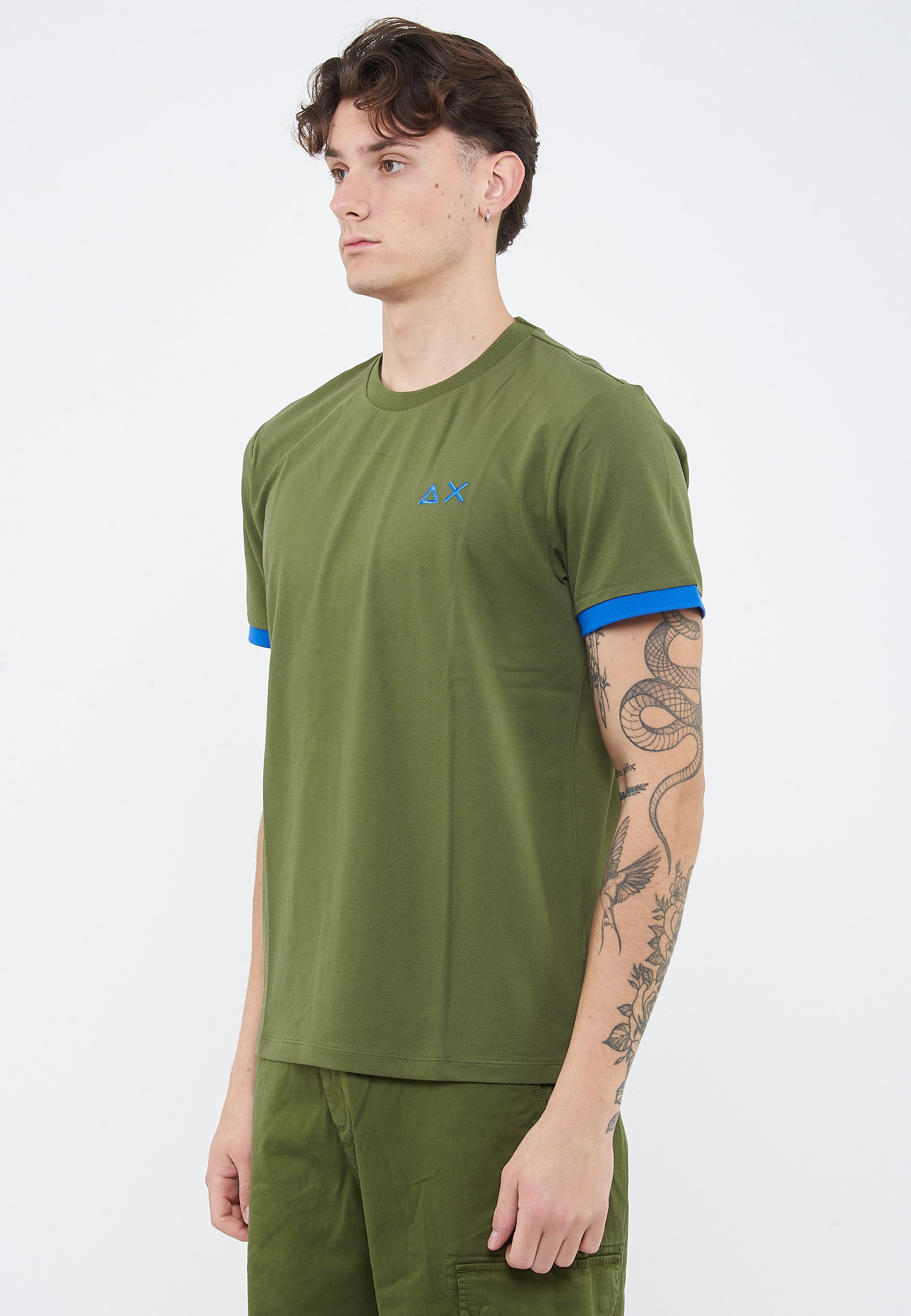 T-shirt in piquet di cotone verde scuro