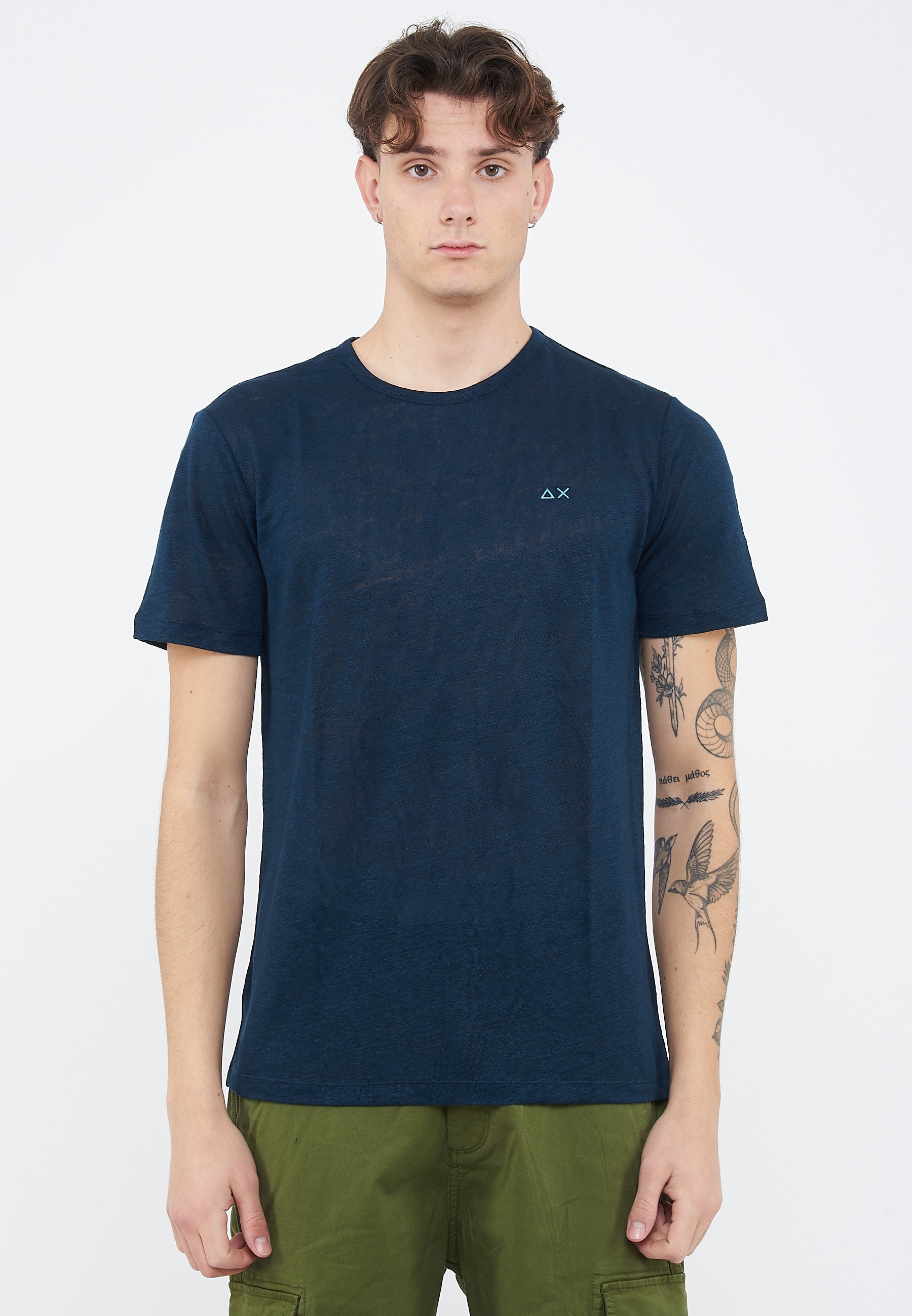 T-shirt in jersey di lino navy blue