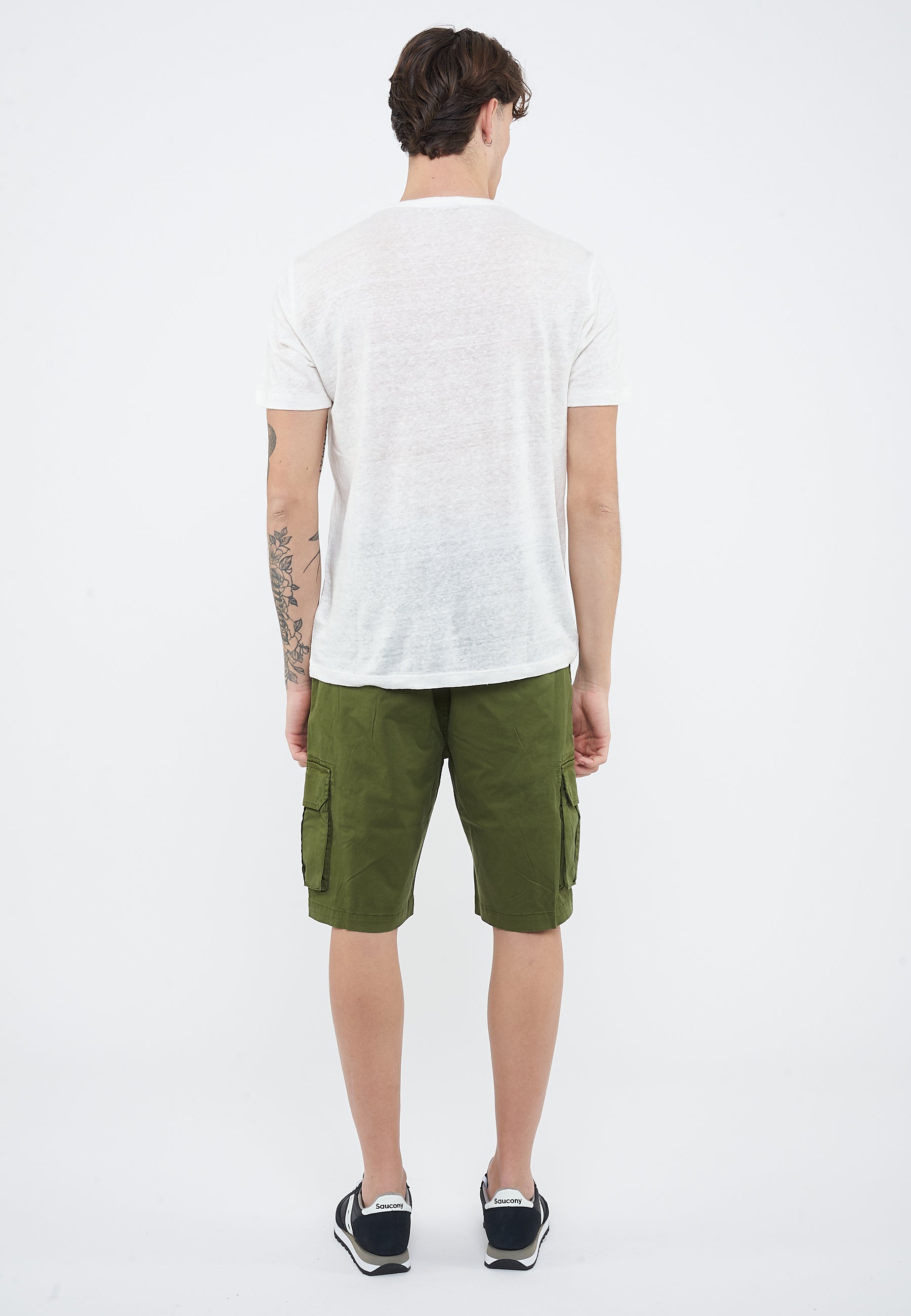 T-shirt in jersey di lino bianco panna