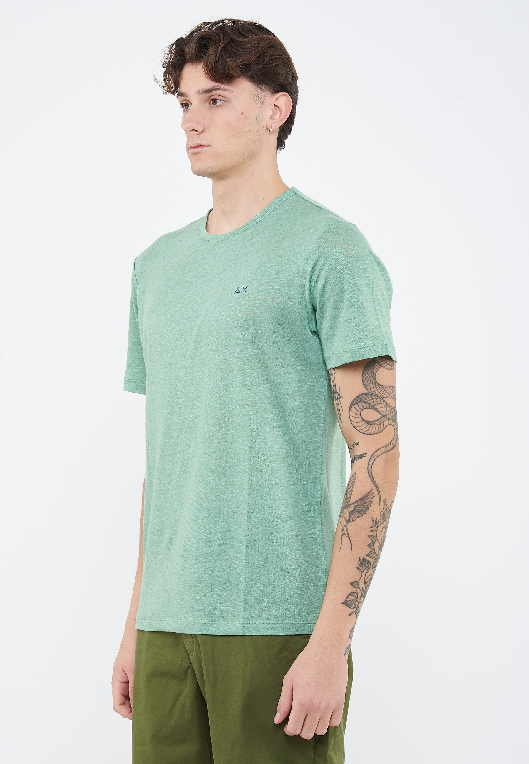 T-shirt in jersey di lino verde salvia