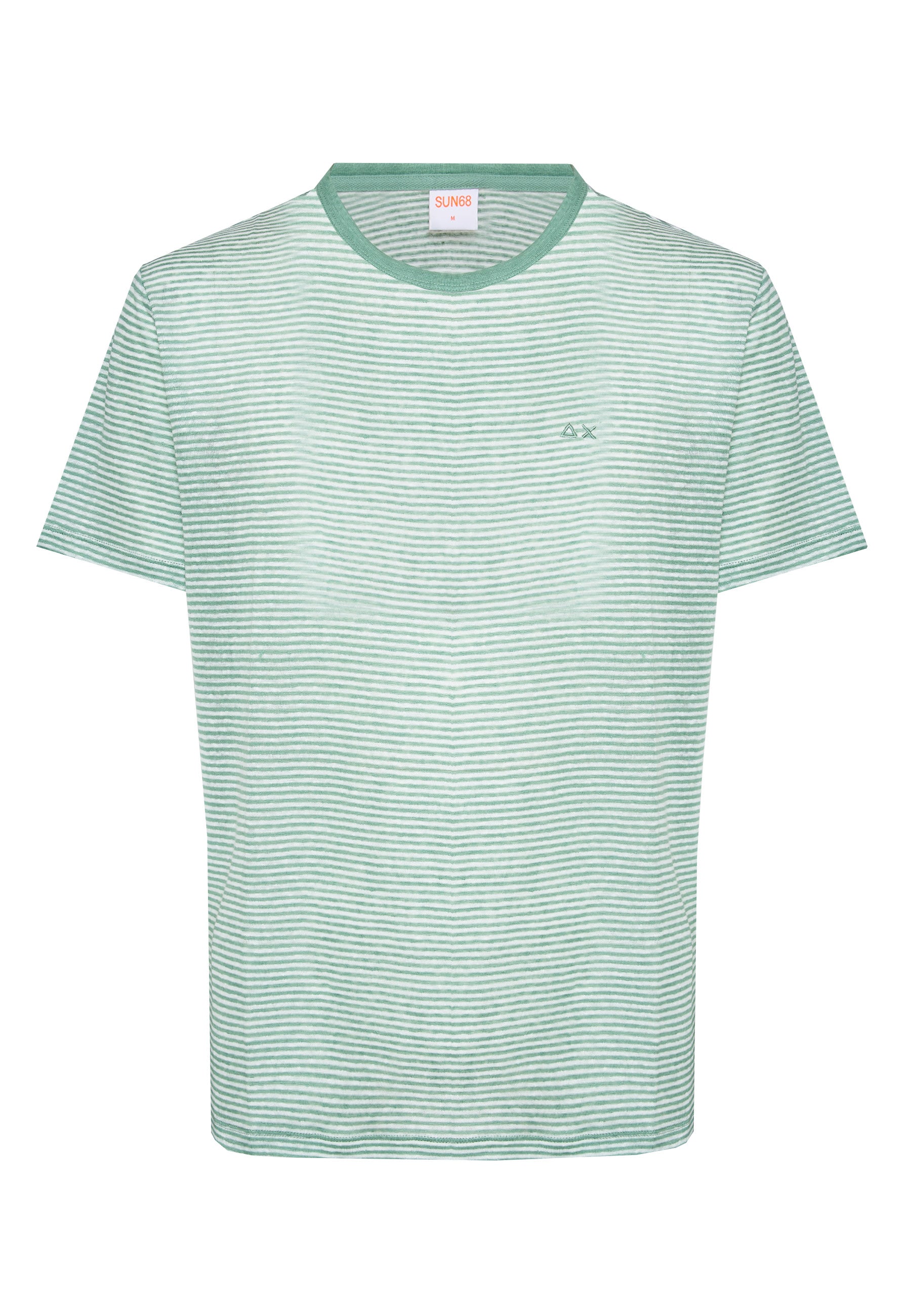 T-shirt in jersey di lino verde salvia bianco panna