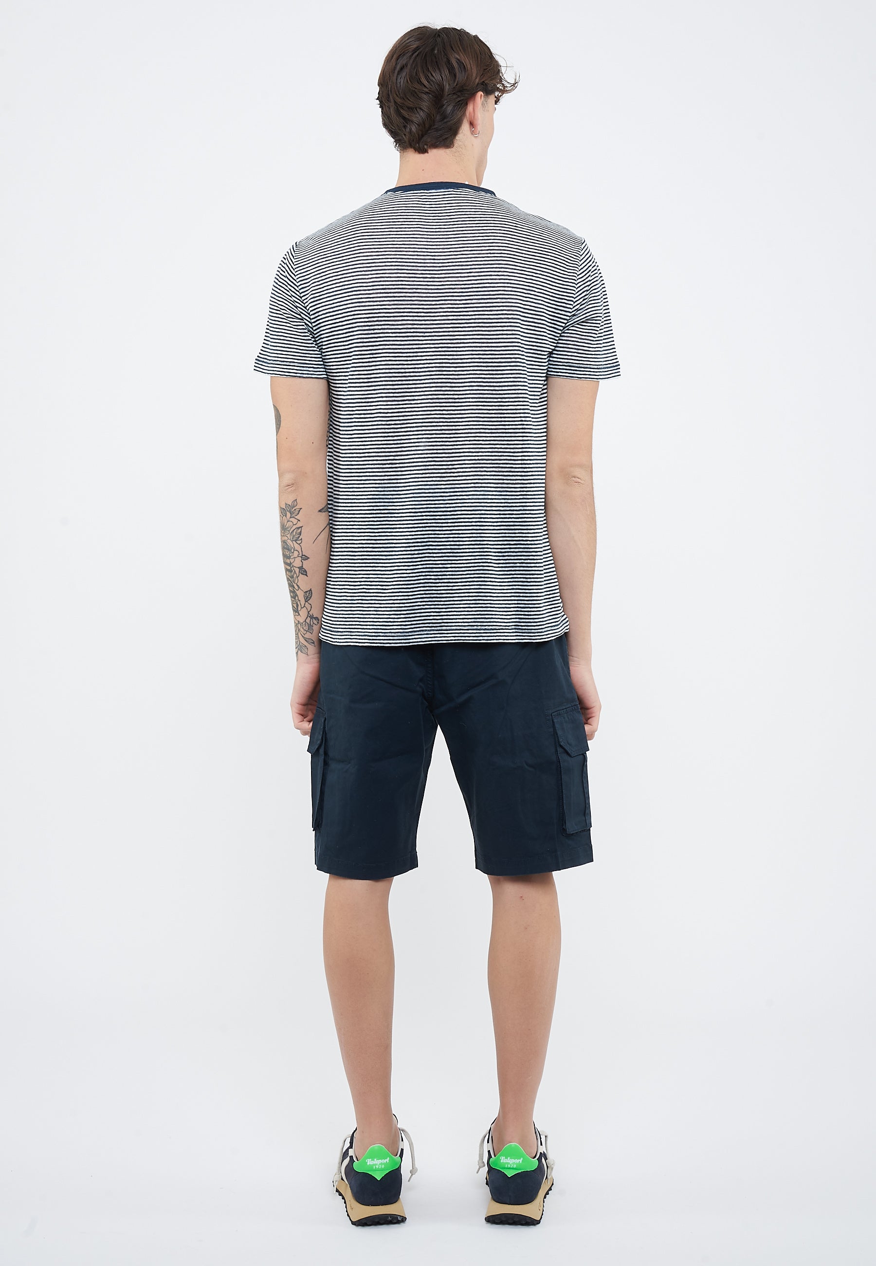 T-shirt in jersey di lino navy blue bianco panna