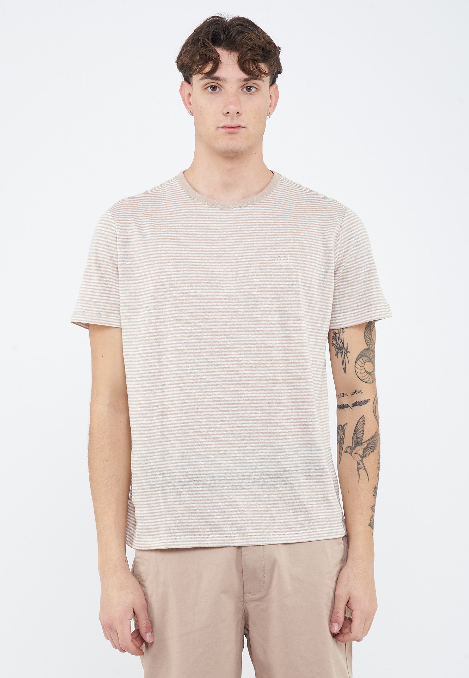 T-shirt in jersey di lino stone bianco panna