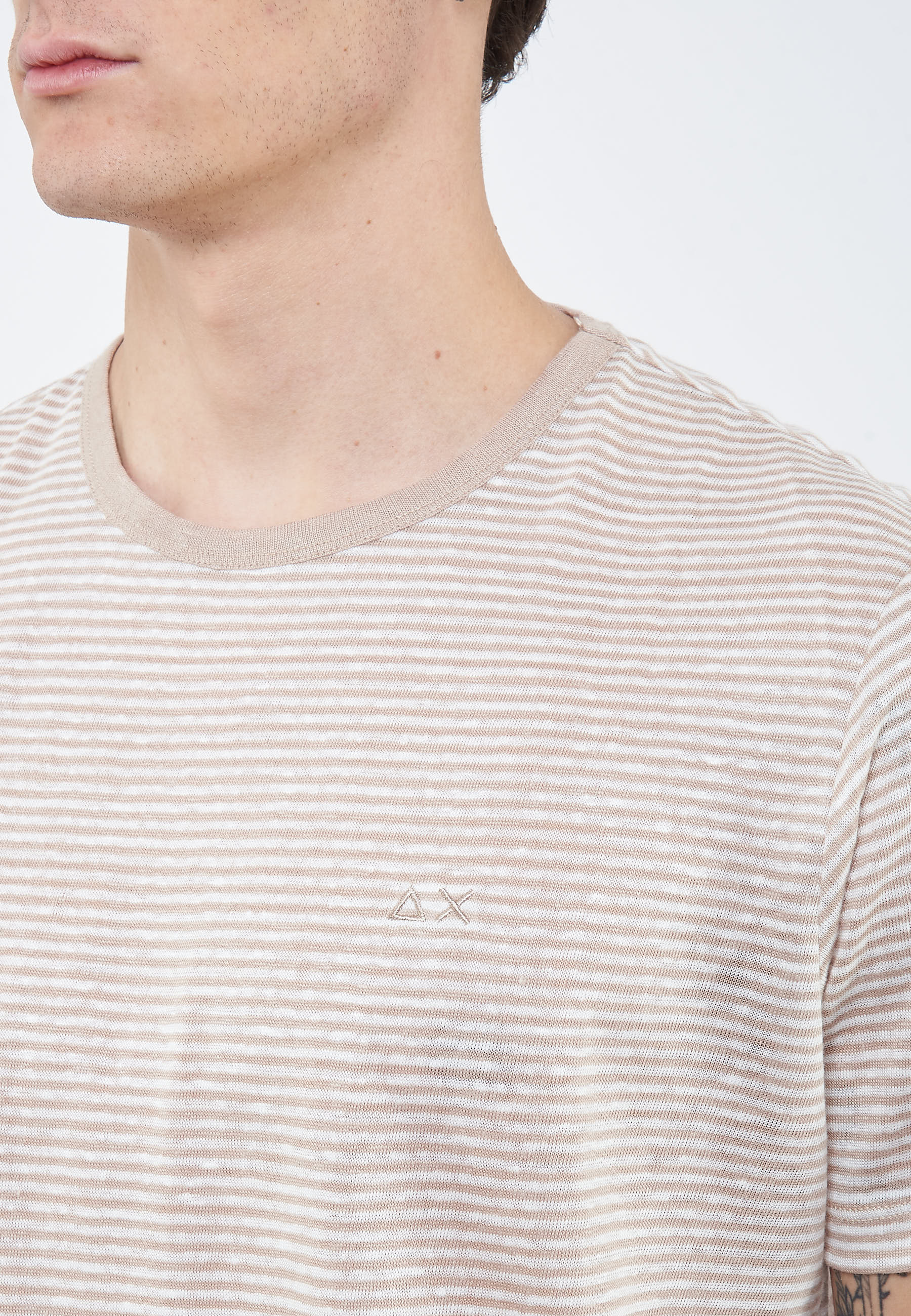 T-shirt in jersey di lino stone bianco panna