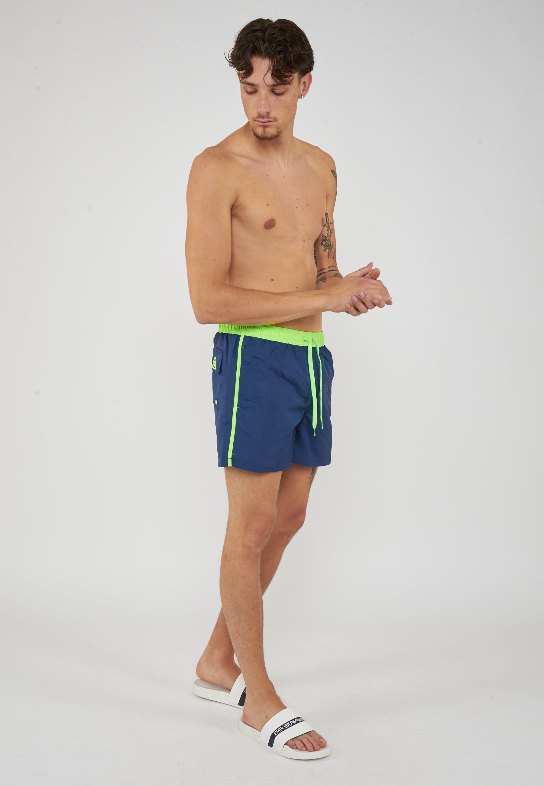 Costume Corto Vita Elasticata Iconic Taffeta Con Piping A Contrasto Navy